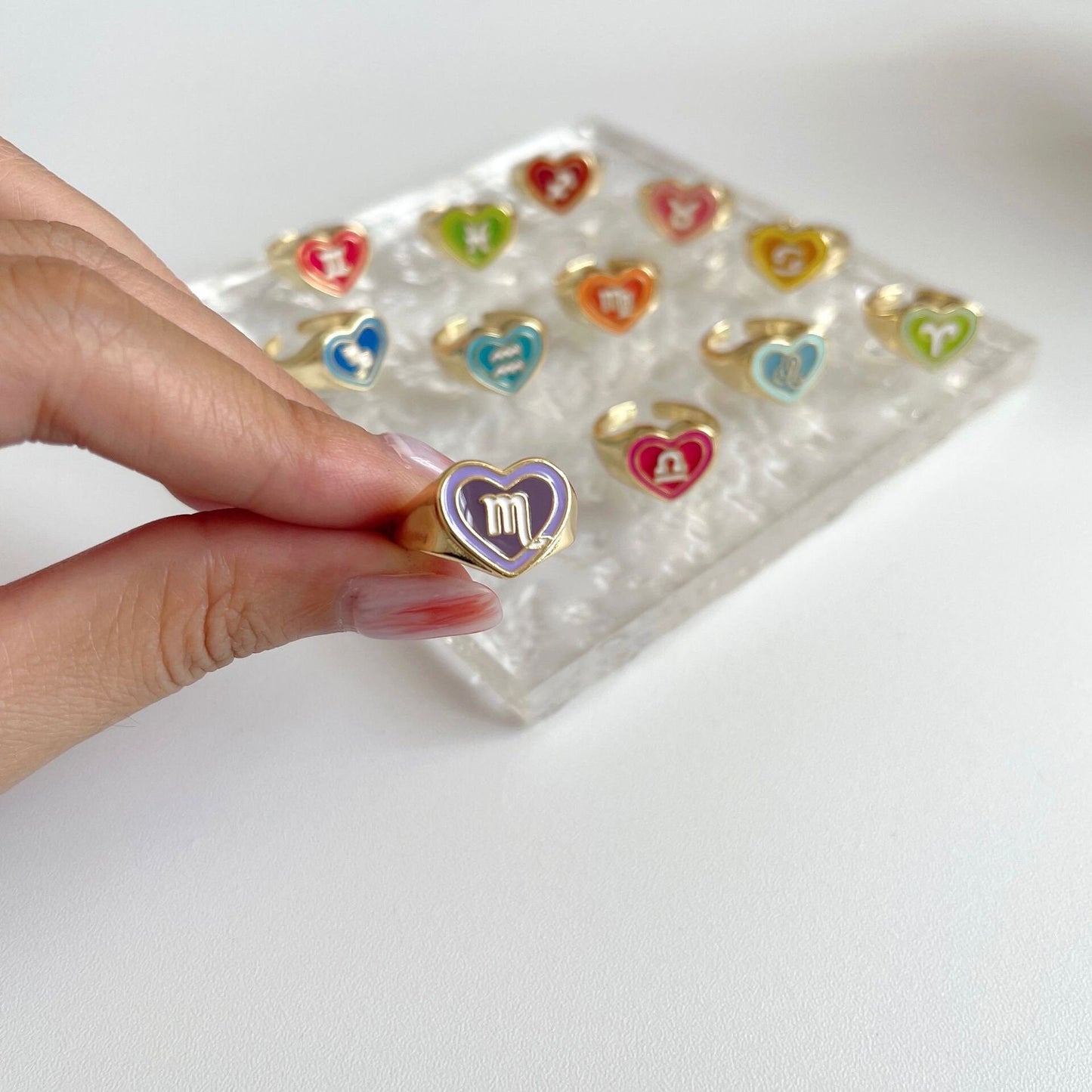 Zodiac Sign Horoscope Heart Chunky Ring - Zodiac Statement Birthday Ring Gift