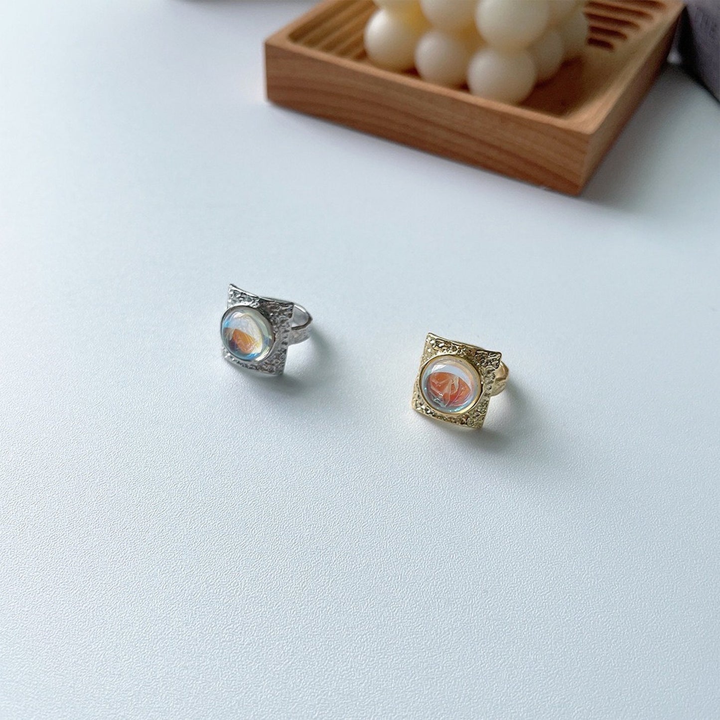Gothic Moonstone Birthstone Chunky Statement Ring | Large Square Signet Energy Crystal Power Rings
