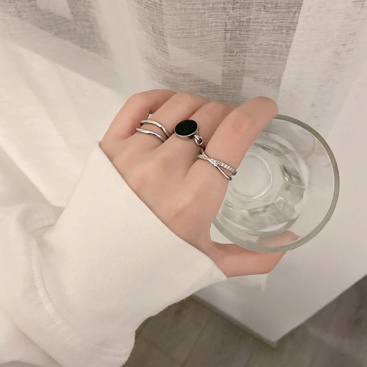 Gothic Black Layer Ring, Chunky Rings, Twiste Vine Rings, Silver Stacking Ring, Open Adjustable Ring, Signet Cocktail Ring, Punk Style Ring