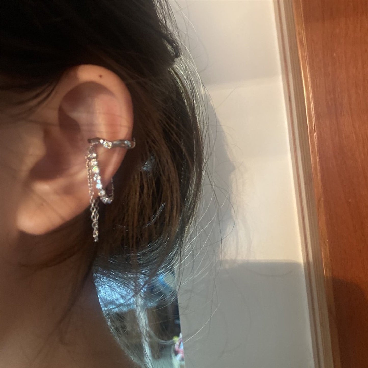 Gothic layering earcuff, Non pierced cuff earrings, Silver CZ ear climber, Dangle ear cuff, Punk streetwear earrings, Unisex helix earrings
