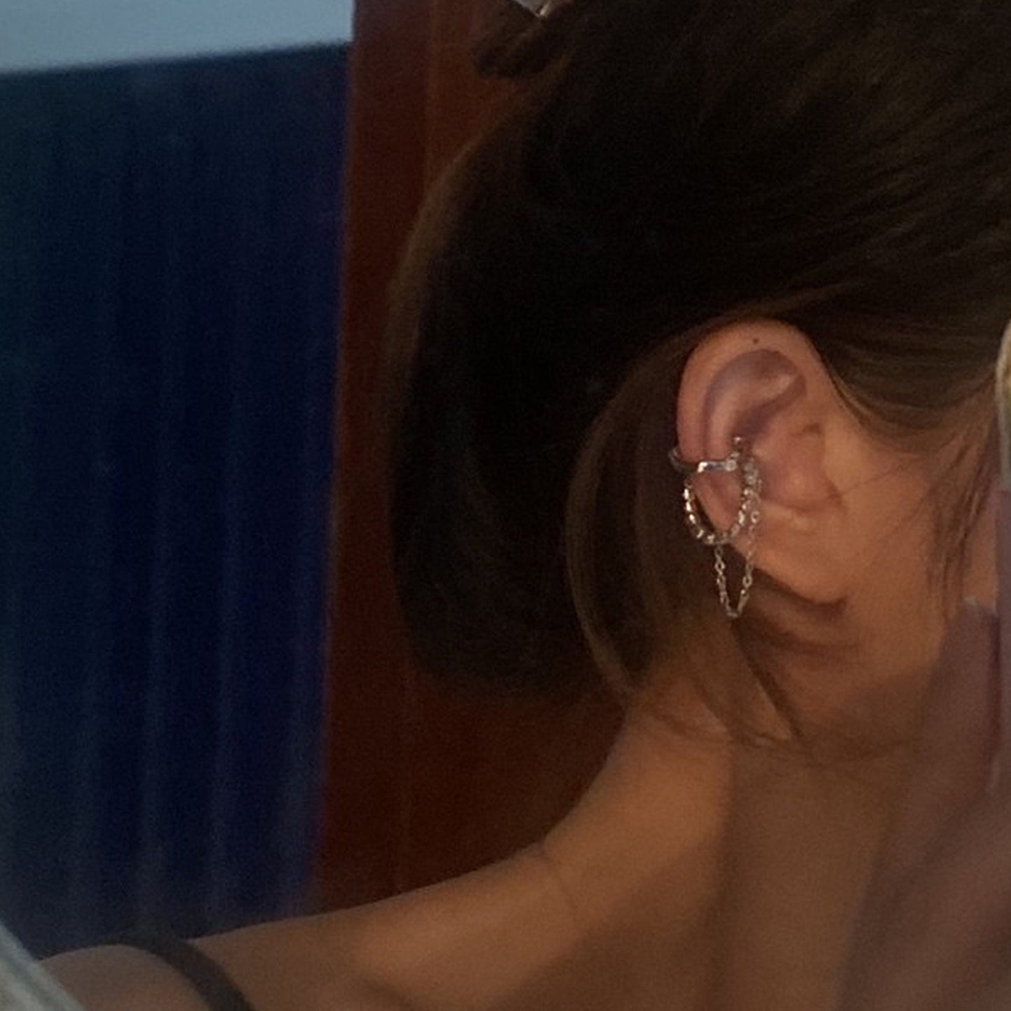 Gothic layering earcuff, Non pierced cuff earrings, Silver CZ ear climber, Dangle ear cuff, Punk streetwear earrings, Unisex helix earrings