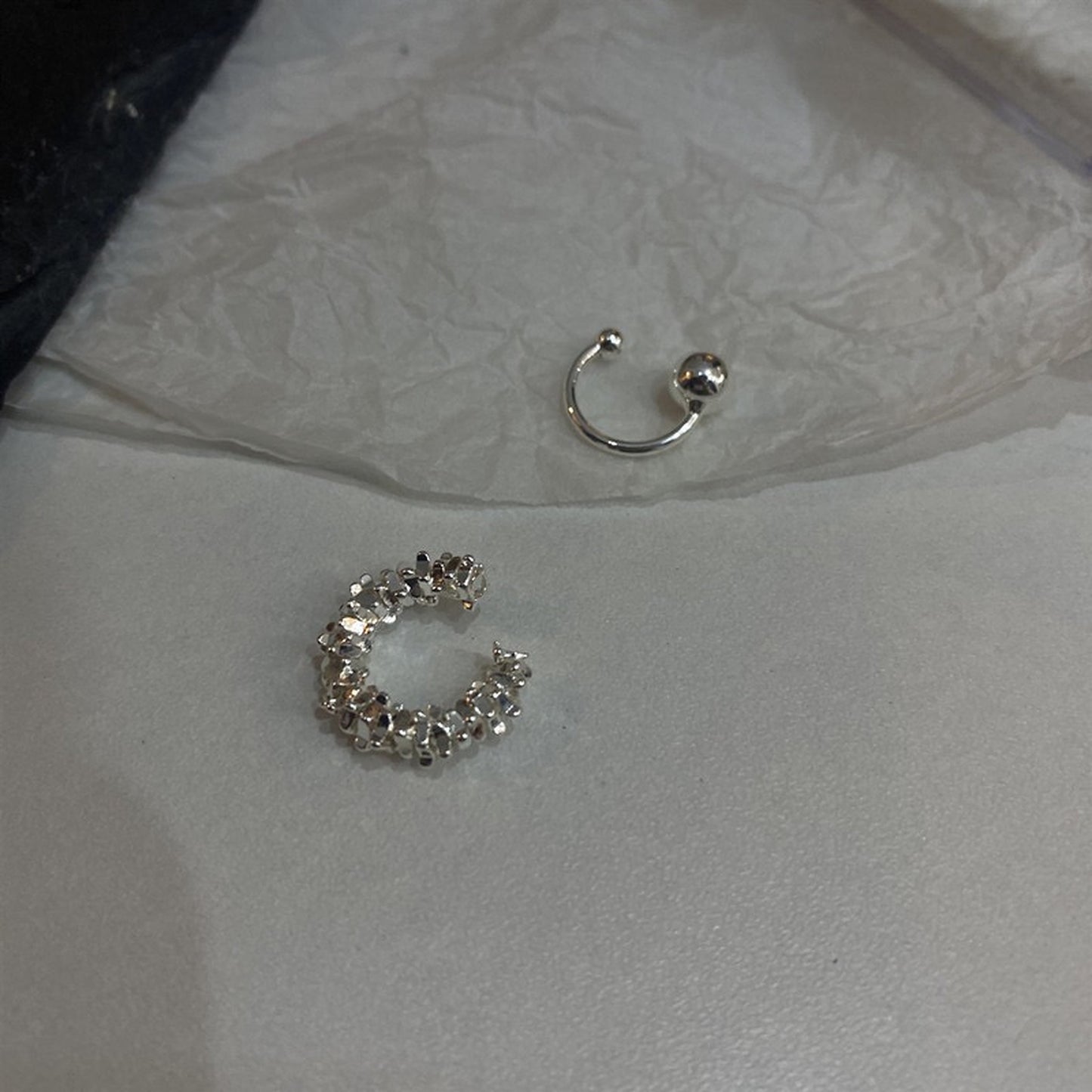 Clip on cuff earrings, Ear cuff crawler, Silver cuff climber, Non pierced earrings, Gothic punk ear cuff, Double layer earrings, Helix cuffs