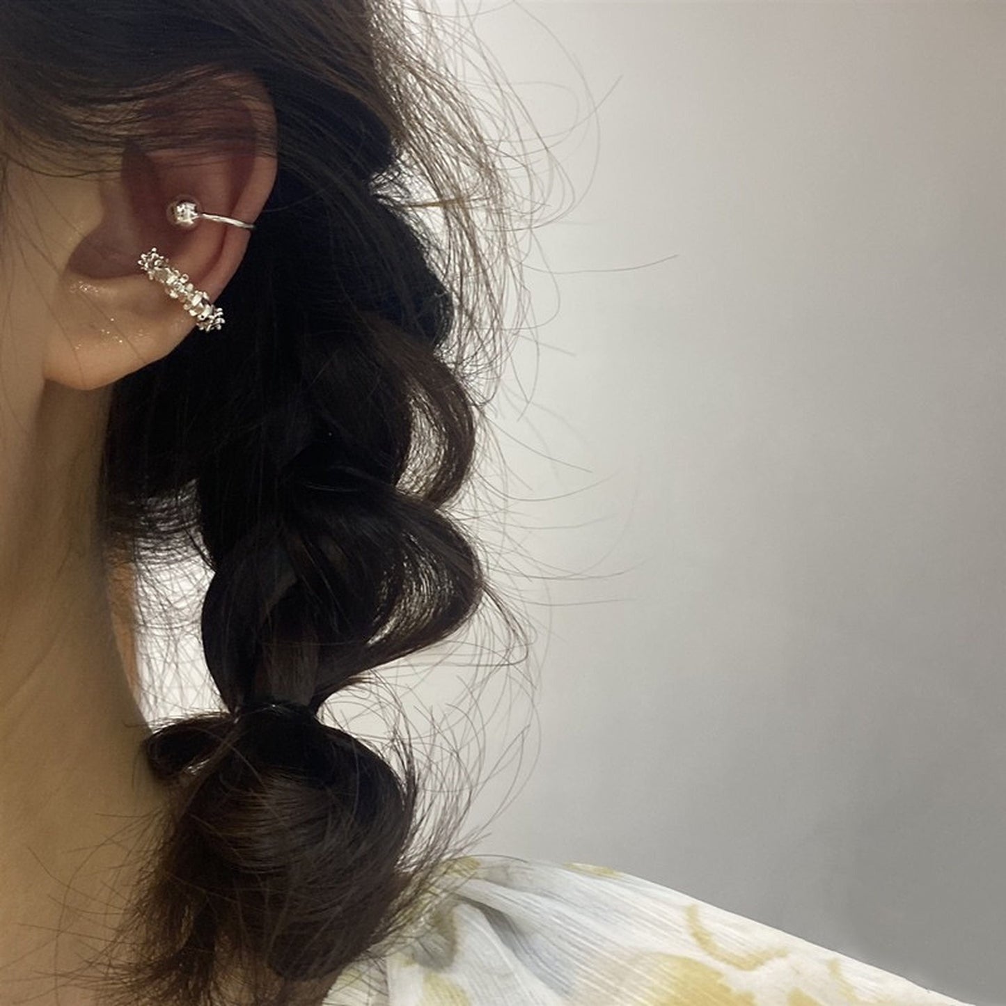 Clip on cuff earrings, Ear cuff crawler, Silver cuff climber, Non pierced earrings, Gothic punk ear cuff, Double layer earrings, Helix cuffs