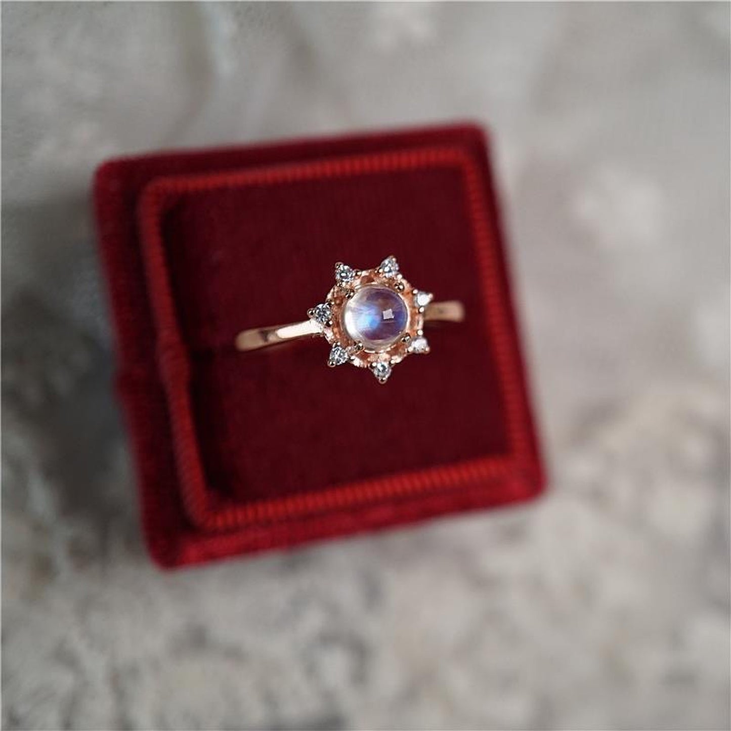 Rose Gold Floral Moonstone Ring | Birthstone Opal Gemstone Cocktail Ring