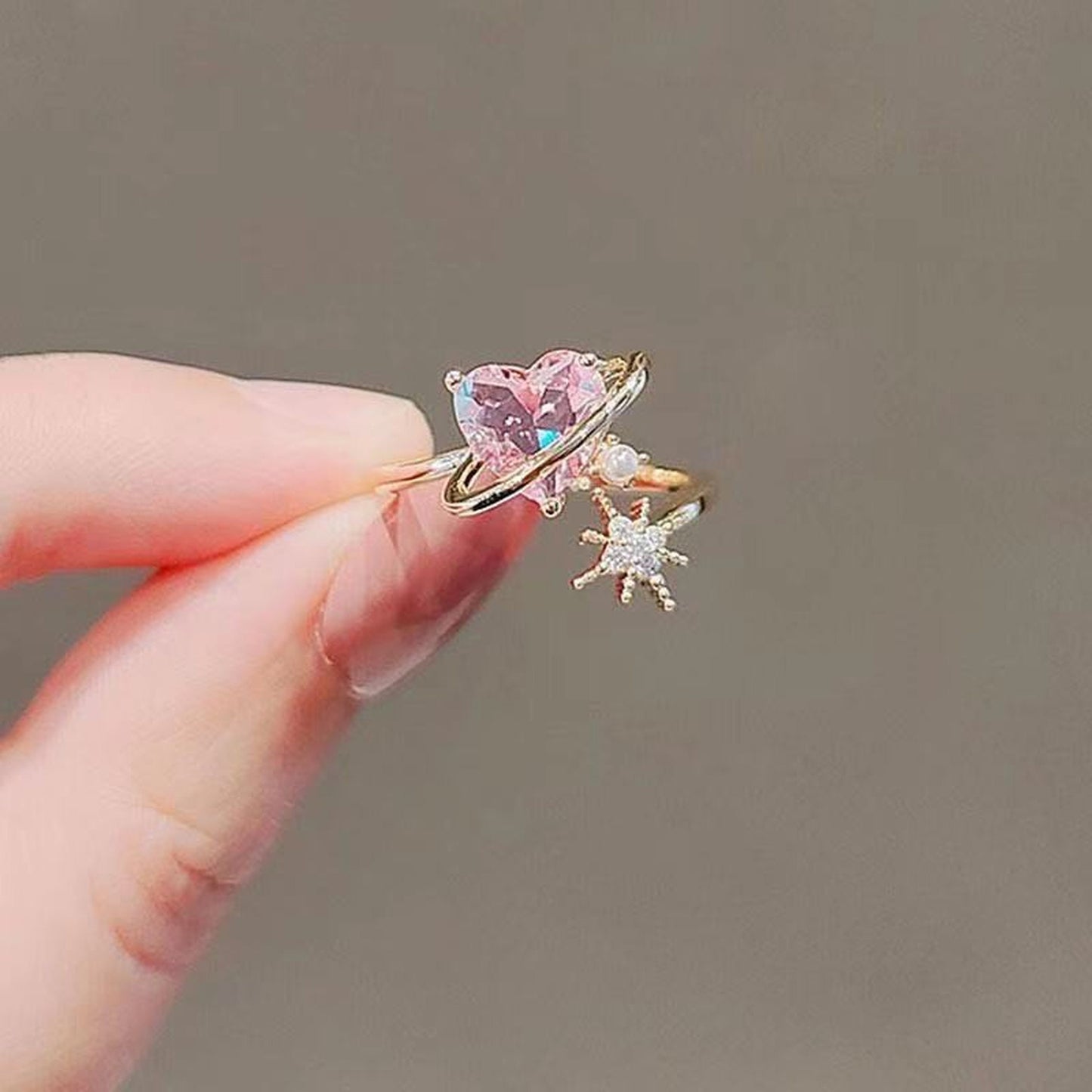 Pink Sweetheart Dainty Gold Ring | Romantic Y2K Girl Statement Kawaii-core Rings