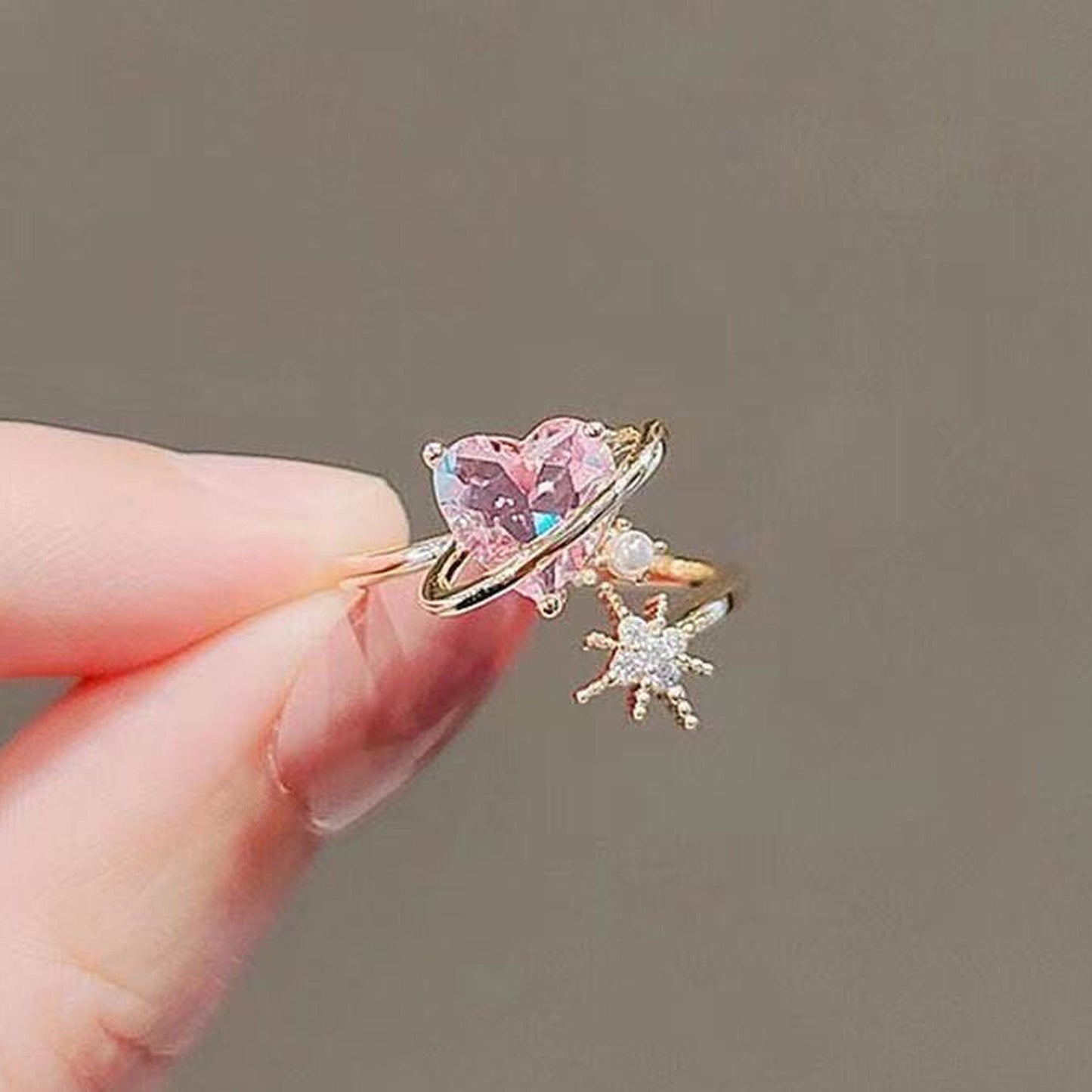 Pink Sweetheart Dainty Gold Ring | Romantic Y2K Girl Statement Kawaii-core Rings