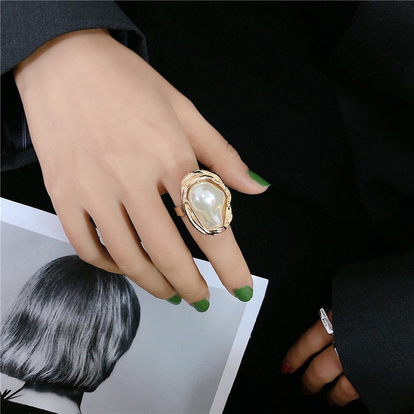 Large Baroque Pearl Statement Chunky Rings | Oval Geometric Gemstone Cocktail Ring