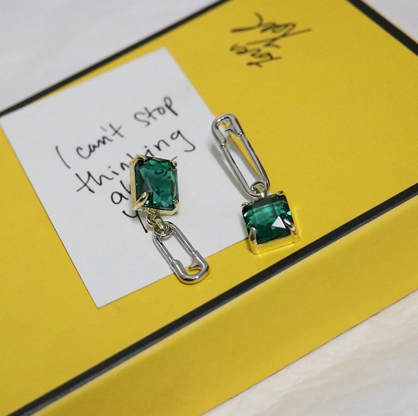 Emerald green silver earrings, Pin earrings, Emerald statement dangle earrings, Silver clip on earrings, Unique art deco earrings, Gift idea