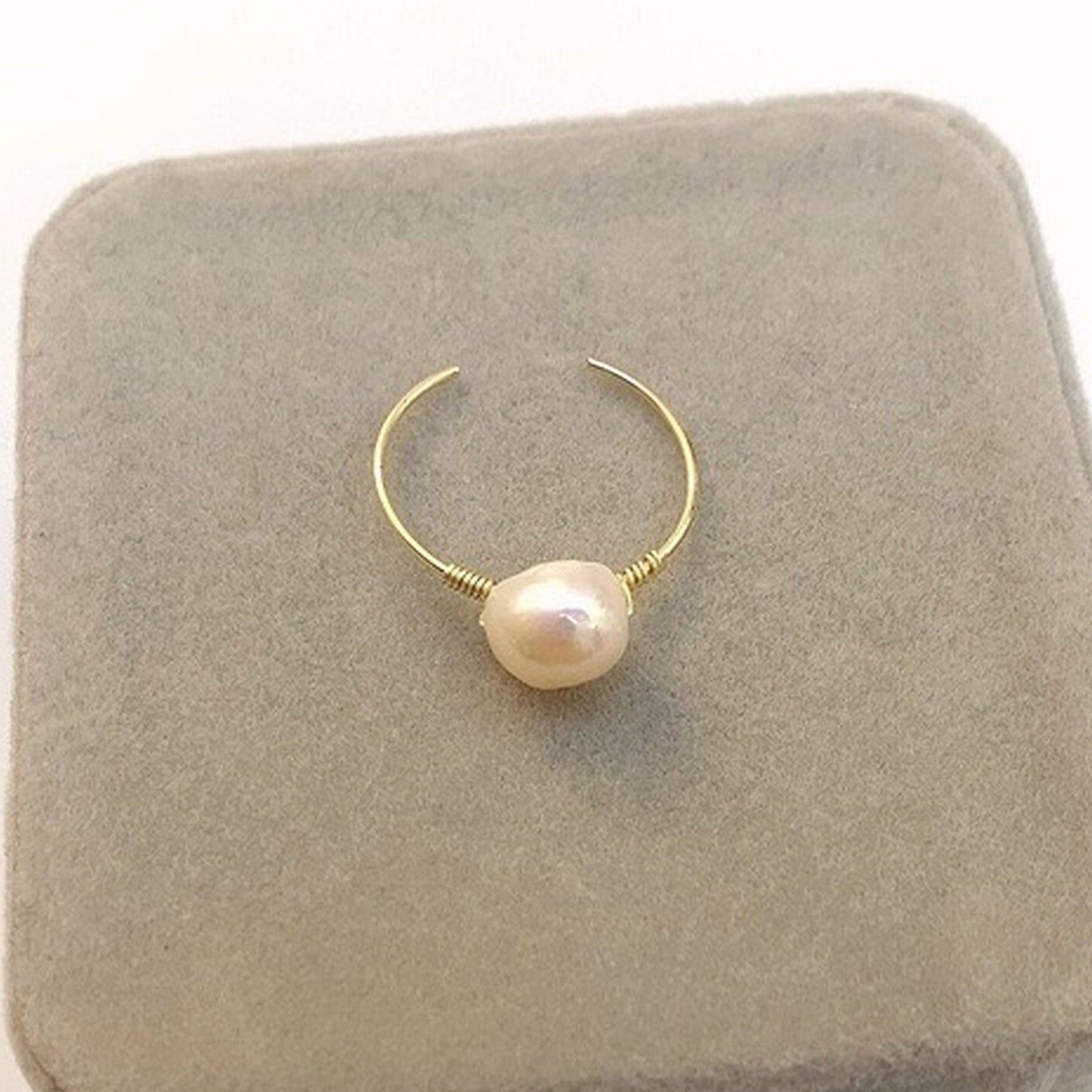 Handmade Natural Pearl Ring - Dainty Gold Pearl Simple Open Ring