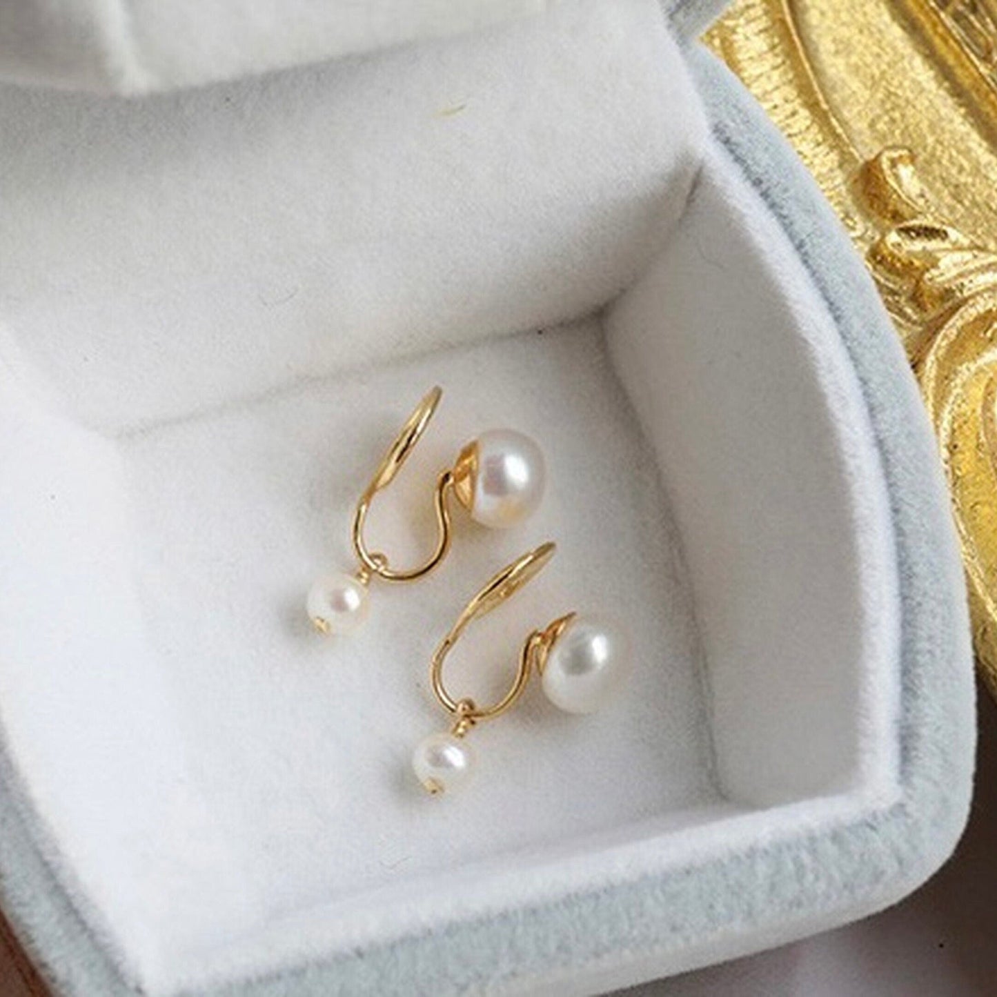 Handcrafted Non Pierced Pearl Studs - Minimalist Natural Pearl Clip On Dangly Stud Earrings