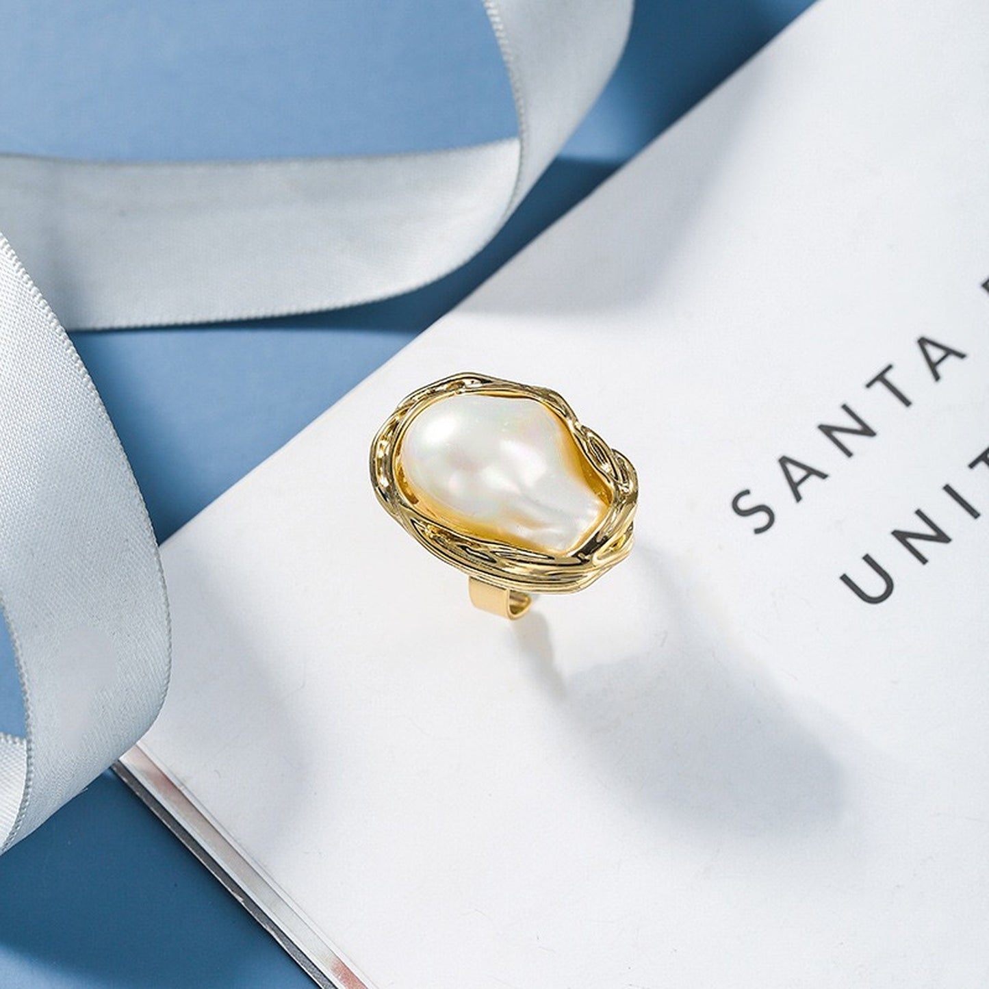 Large Baroque Pearl Statement Chunky Rings | Oval Geometric Gemstone Cocktail Ring