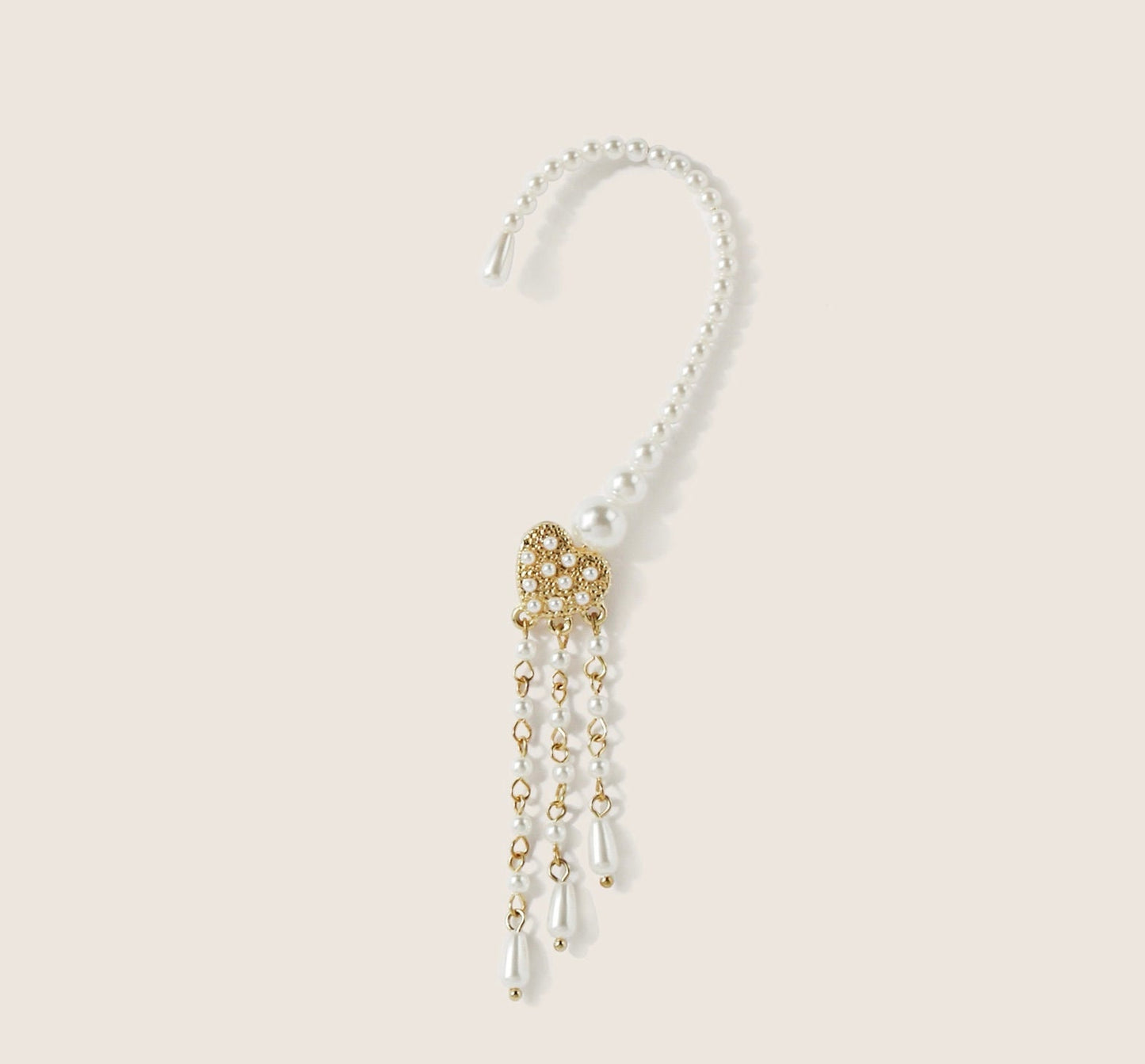 Dainty No piercing Pearl Ear Wrap - Multi Layer Dangle Tassel Ear Cuff