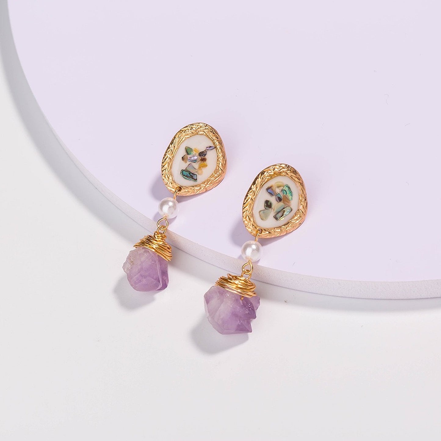 Handmade Purple Raw Crystal Earrings - Healing Crystal Lilac Amethyst Earrings