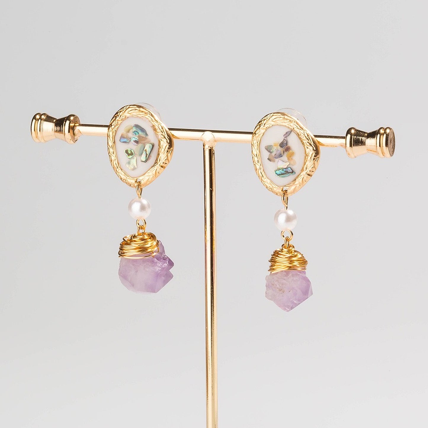 Handmade Purple Raw Crystal Earrings - Healing Crystal Lilac Amethyst Earrings