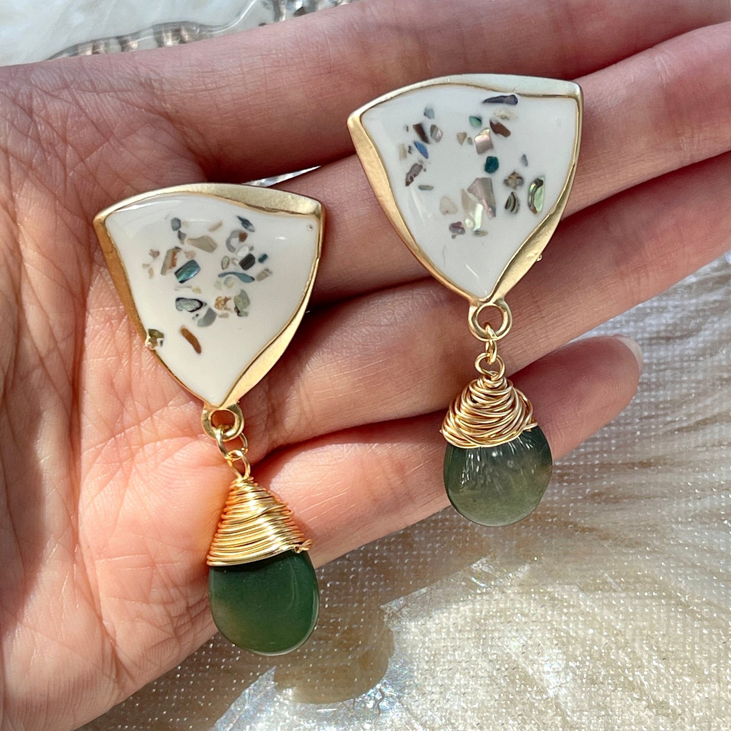 Handmade Japanese Green Jade Earrings - Chunky Statement Dangle Earrings