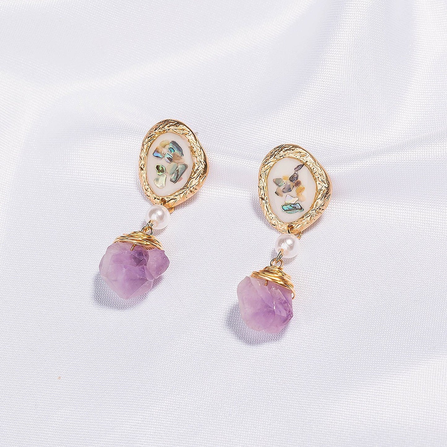 Handmade Purple Raw Crystal Earrings - Healing Crystal Lilac Amethyst Earrings