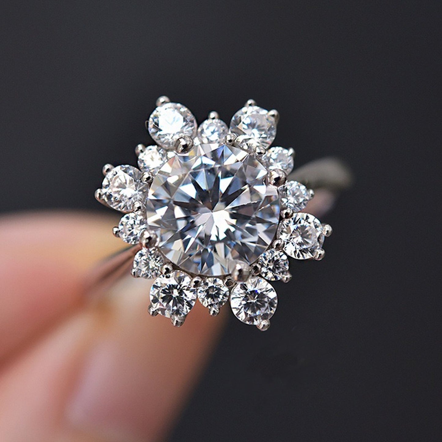 Moissanite Engagement Ring, 3 Carat Round Diamond Ring, Moissanite Bridal Wedding Ring, Blossom Floral Halo Promise Ring, Eternity Bands