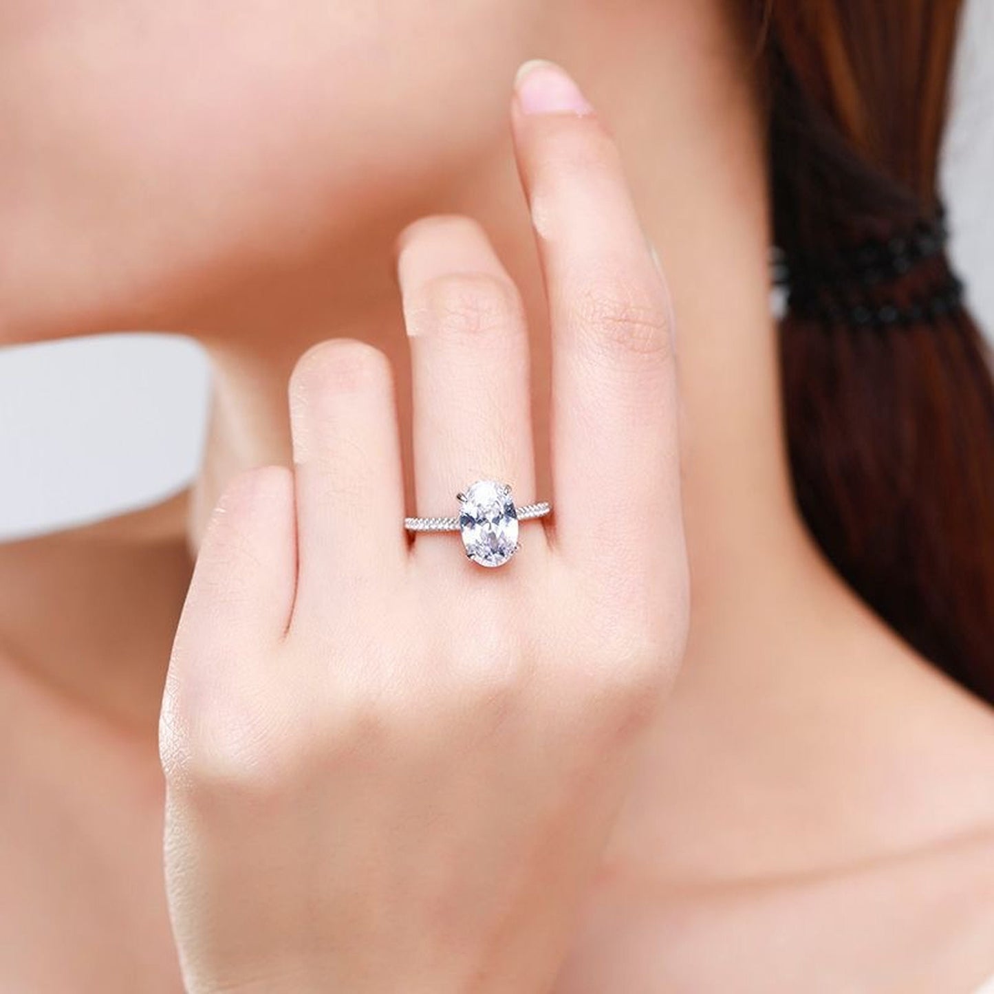 Oval cut Engagement Ring, 3 Carat Art Deco Diamond Ring, Promise Eternity Ring, Solitaire Bridal Wedding Ring, Celebrity Ring, Gift for Her