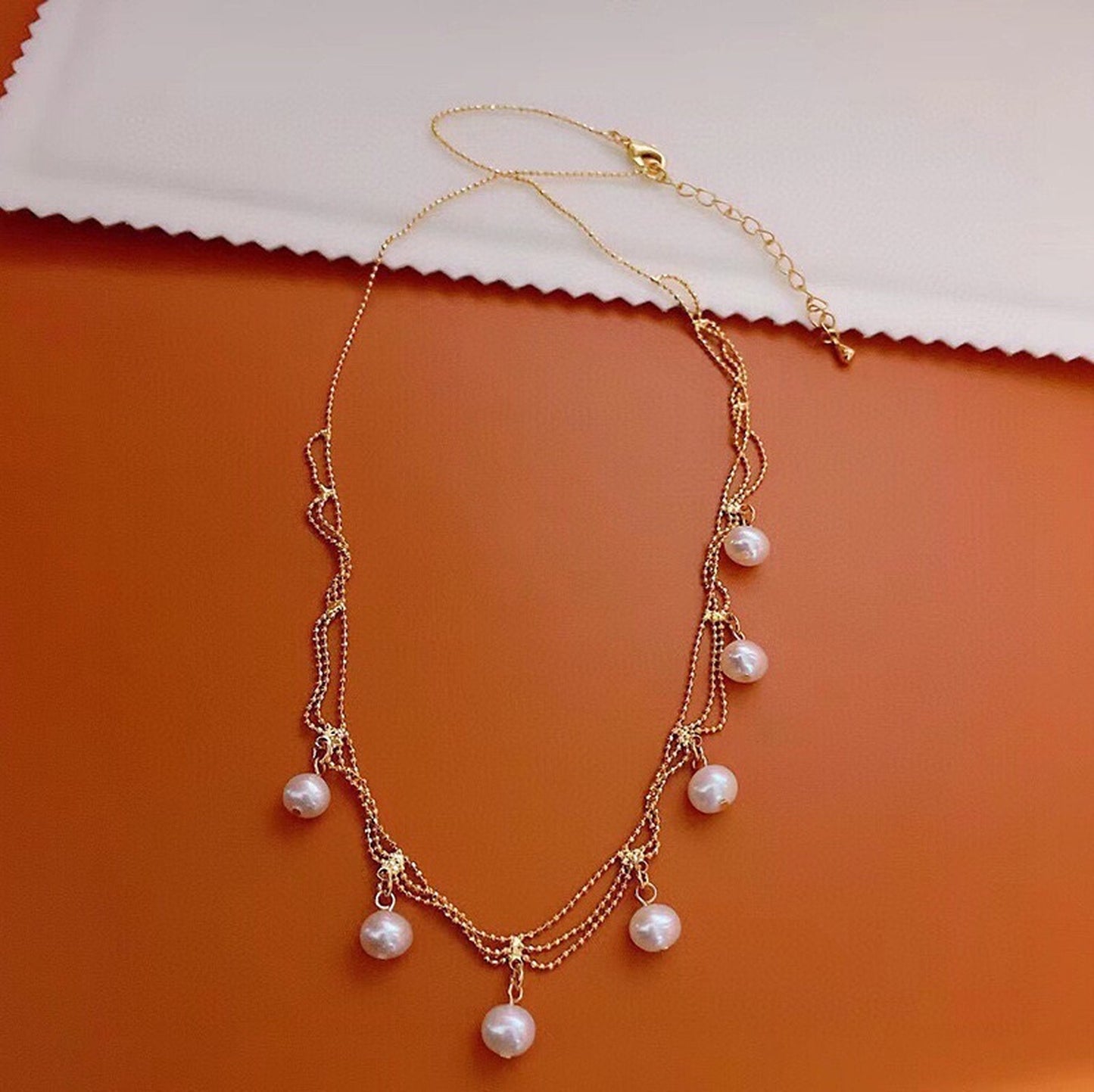 Natural Pearl Layered Necklace, Vintage Style Bridal Wedding Jewelry, Floating Pearl Drop Necklace, Gothic Layering Choker, 14K Gold-filled