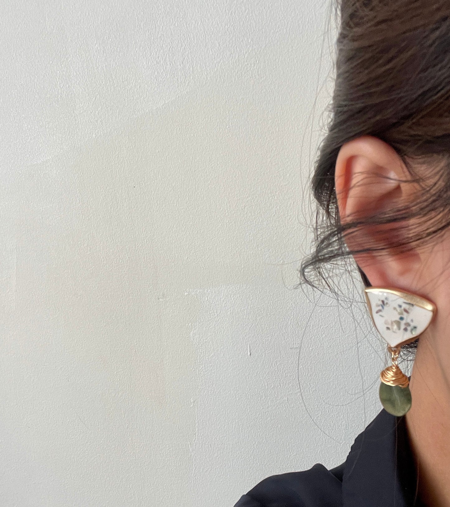 Handmade Japanese Green Jade Earrings - Chunky Statement Dangle Earrings