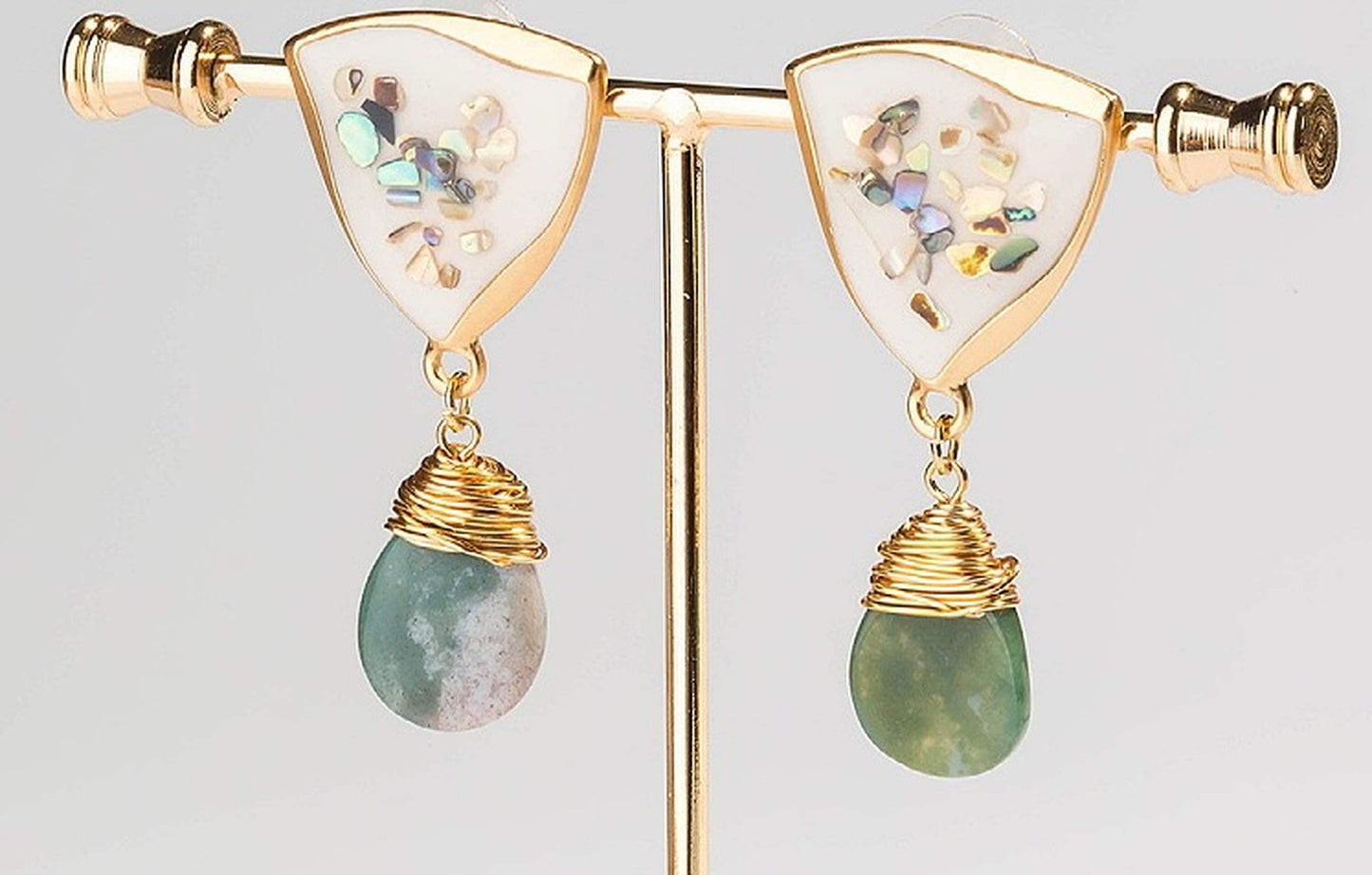 Handmade Japanese Green Jade Earrings - Chunky Statement Dangle Earrings