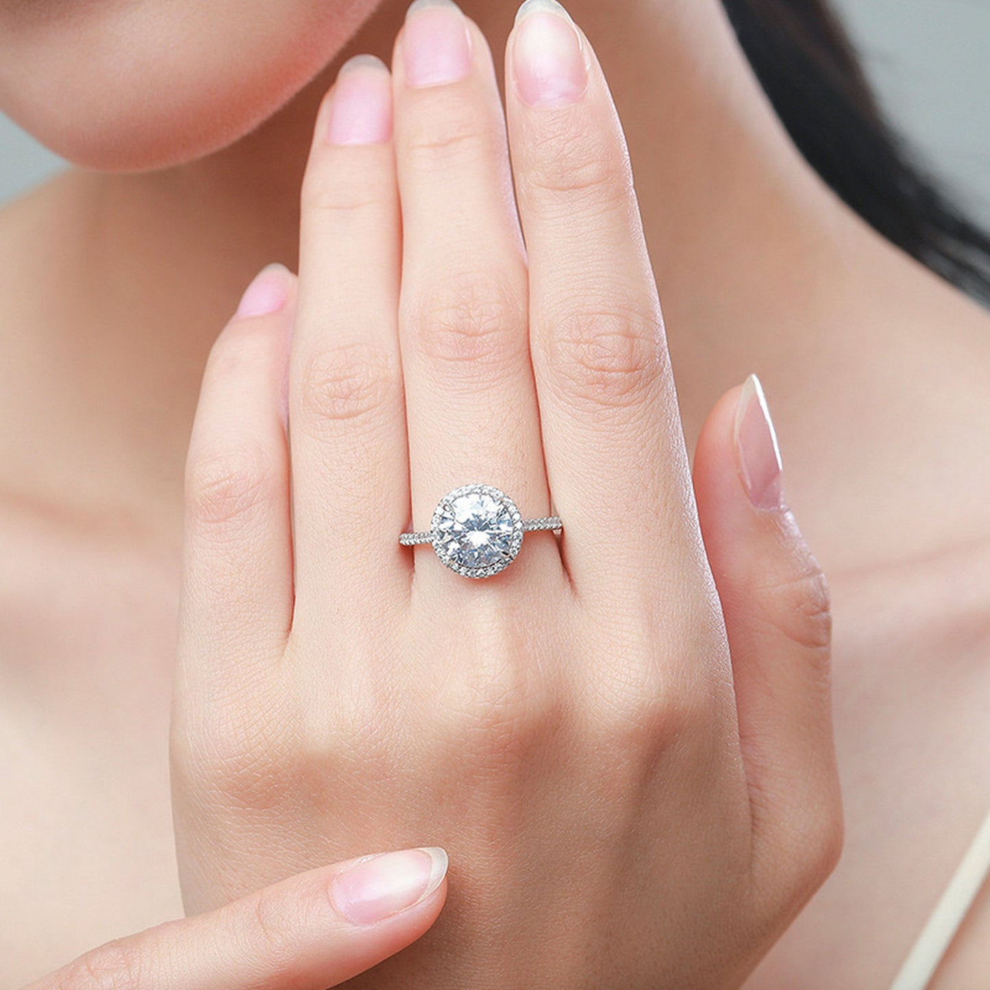2.75 Carat Created Diamond Ring, Round Cut Halo Wedding Bridal Ring, Proposal Engagement Ring, Promise Eternity Rings, Celebrity Style Rings