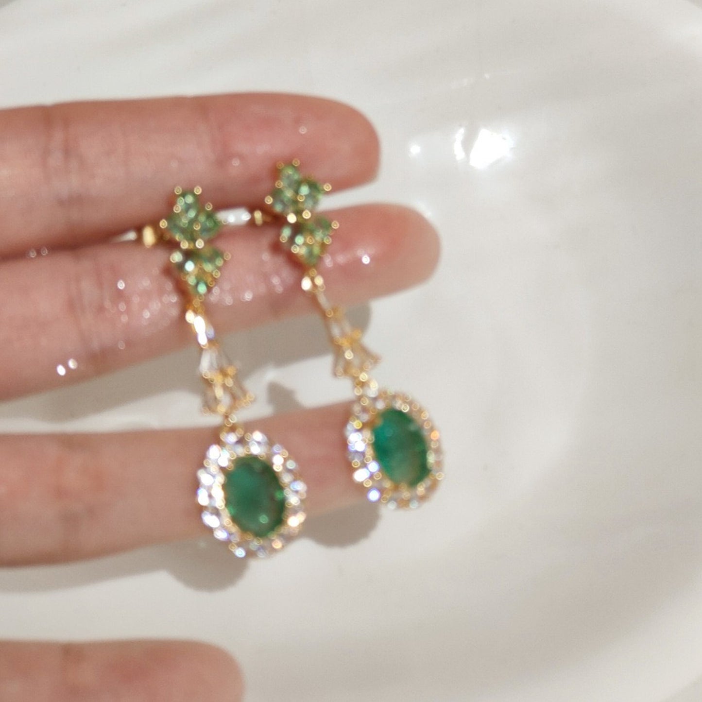 Luminous Green Gemstone Earrings - Vintage Gold Green Birthstone Dangle Earrings