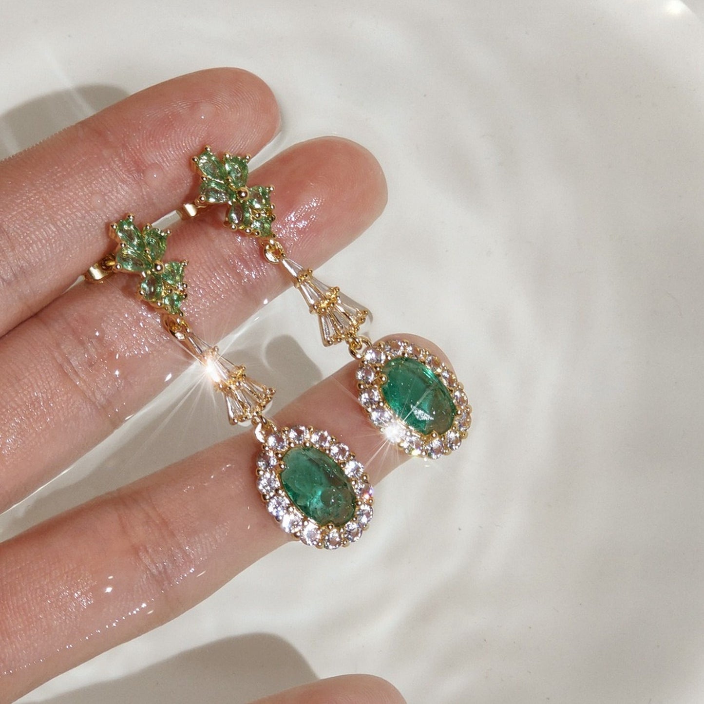 Luminous Green Gemstone Earrings - Vintage Gold Green Birthstone Dangle Earrings