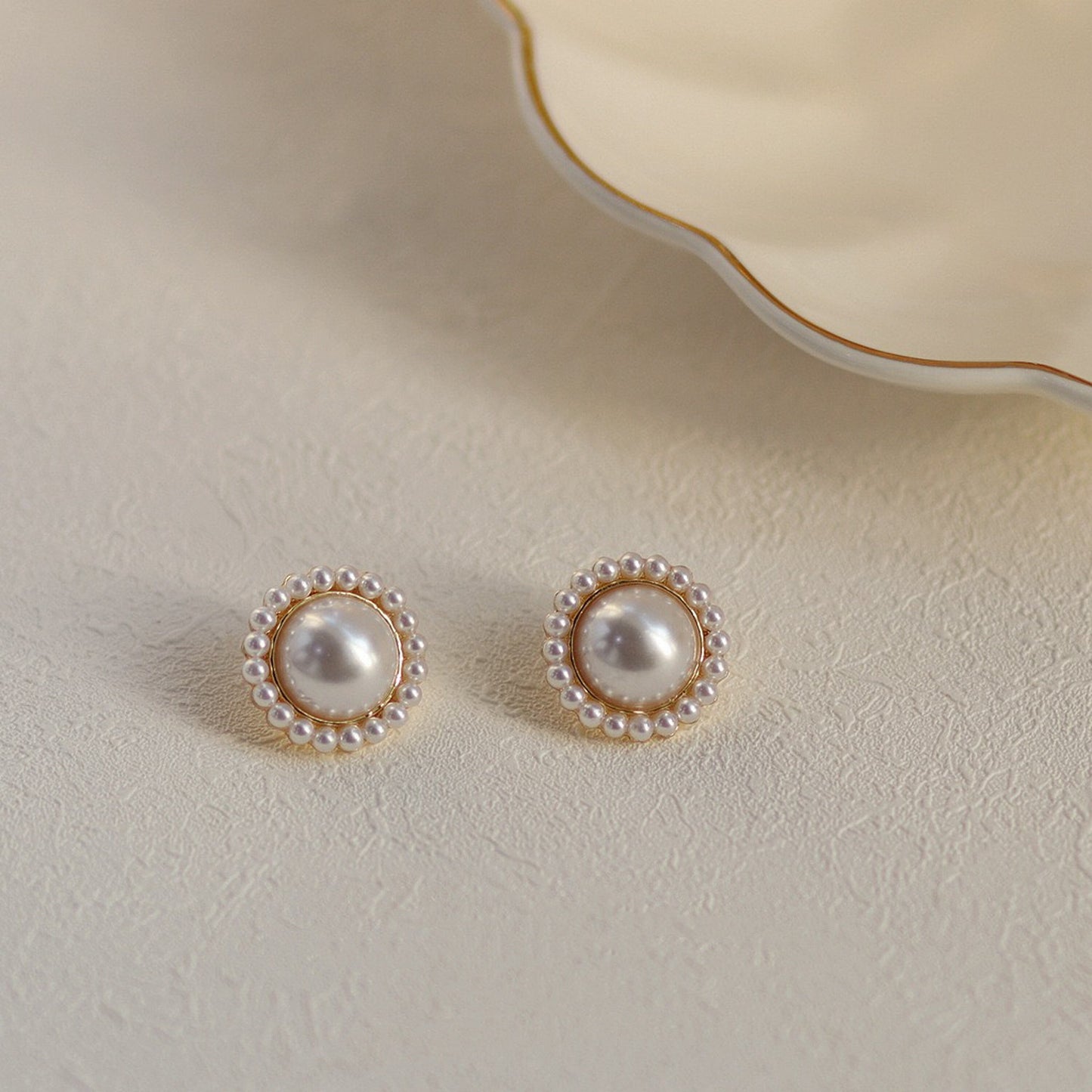 Chunky Pearl Stud - Classic Halo Stud Earrrings - Baroque Vintage Retro