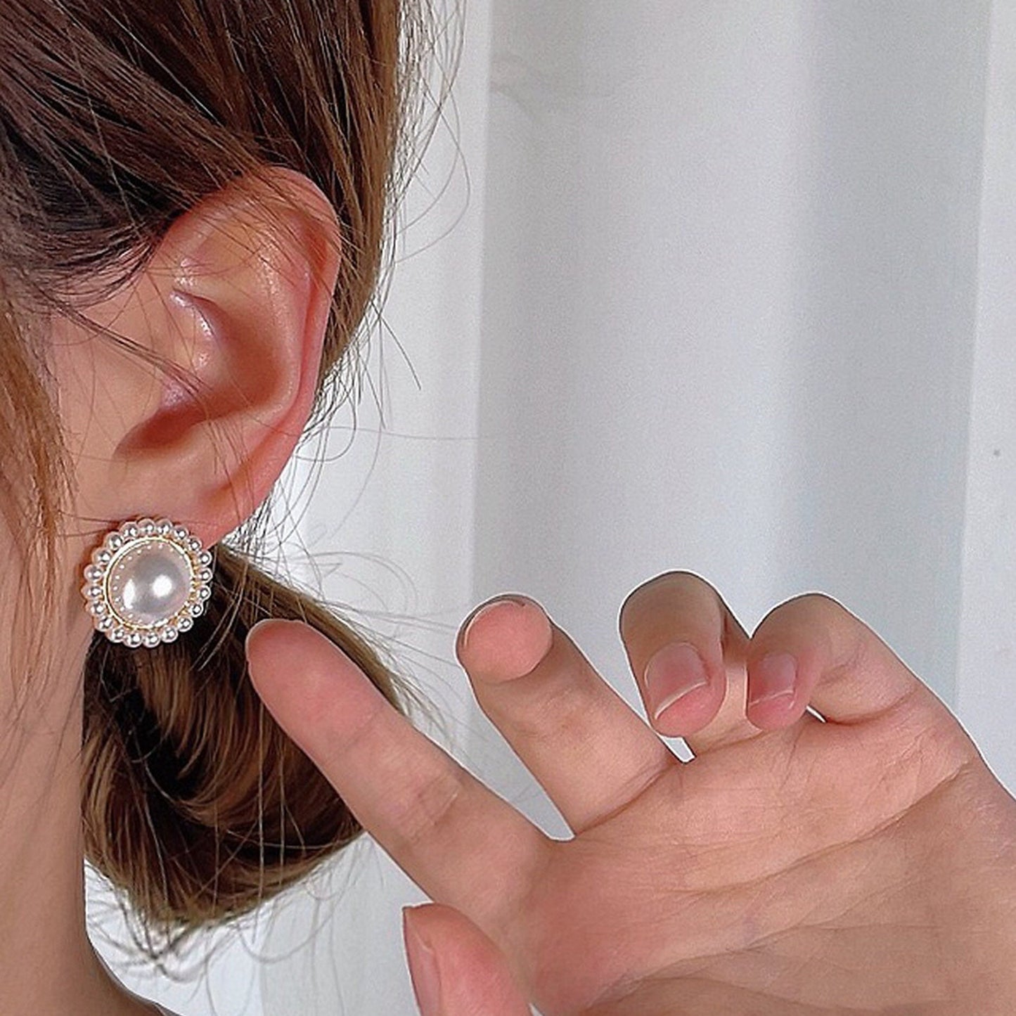 Chunky Pearl Stud - Classic Halo Stud Earrrings - Baroque Vintage Retro