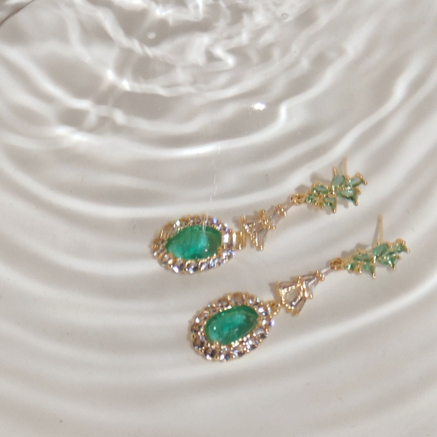 Luminous Green Gemstone Earrings - Vintage Gold Green Birthstone Dangle Earrings