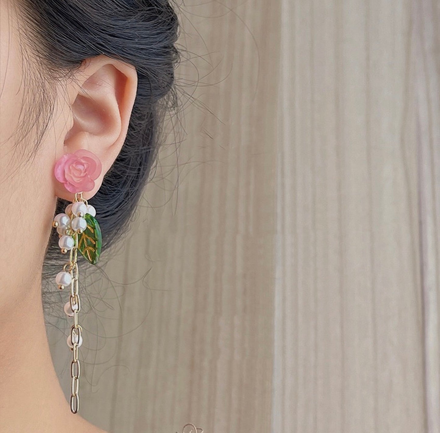 Handmade Bohemian Pink Flower Cluster Earrings | Y2K Fashion Multi Layer Dangle Earrings