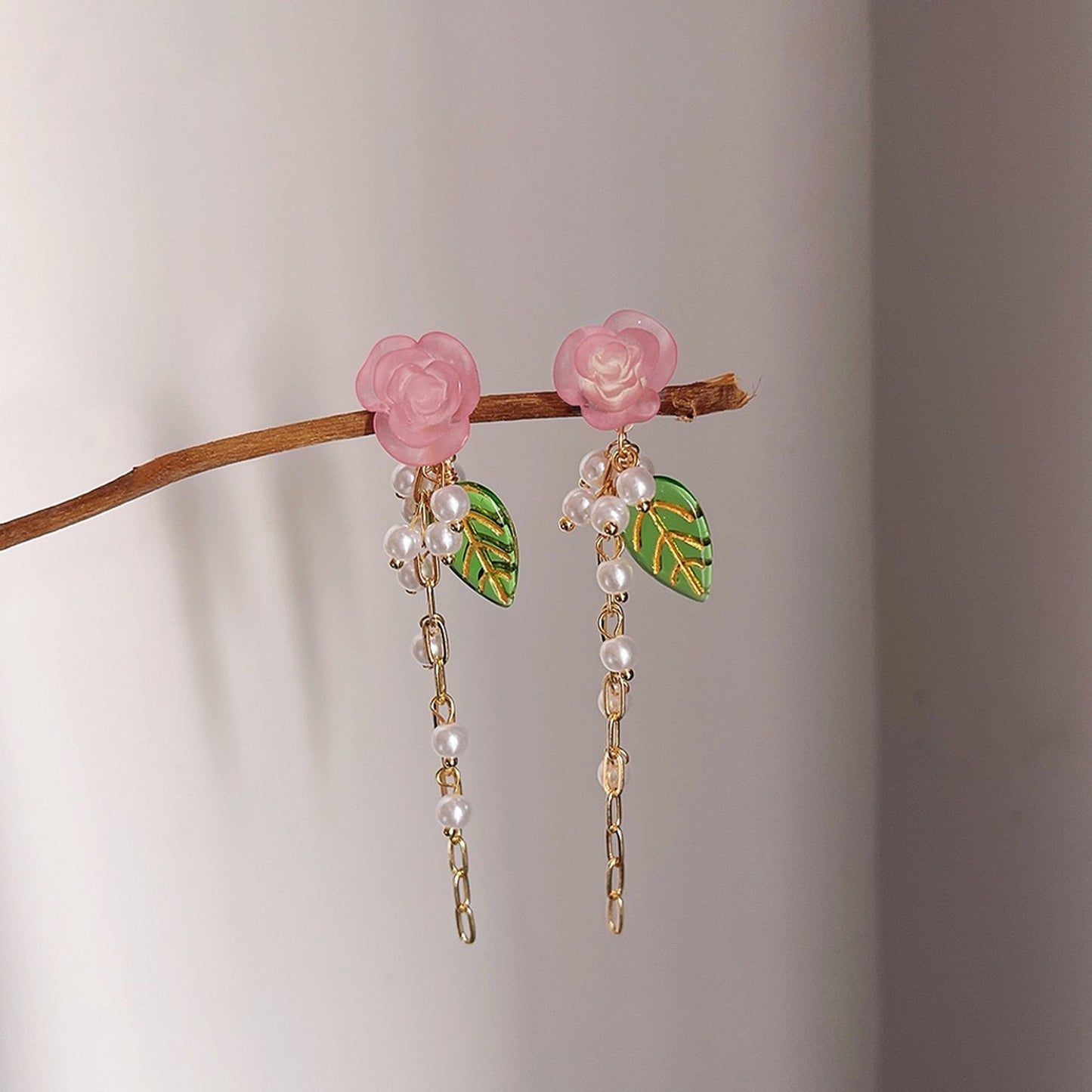 Handmade Bohemian Pink Flower Cluster Earrings | Y2K Fashion Multi Layer Dangle Earrings