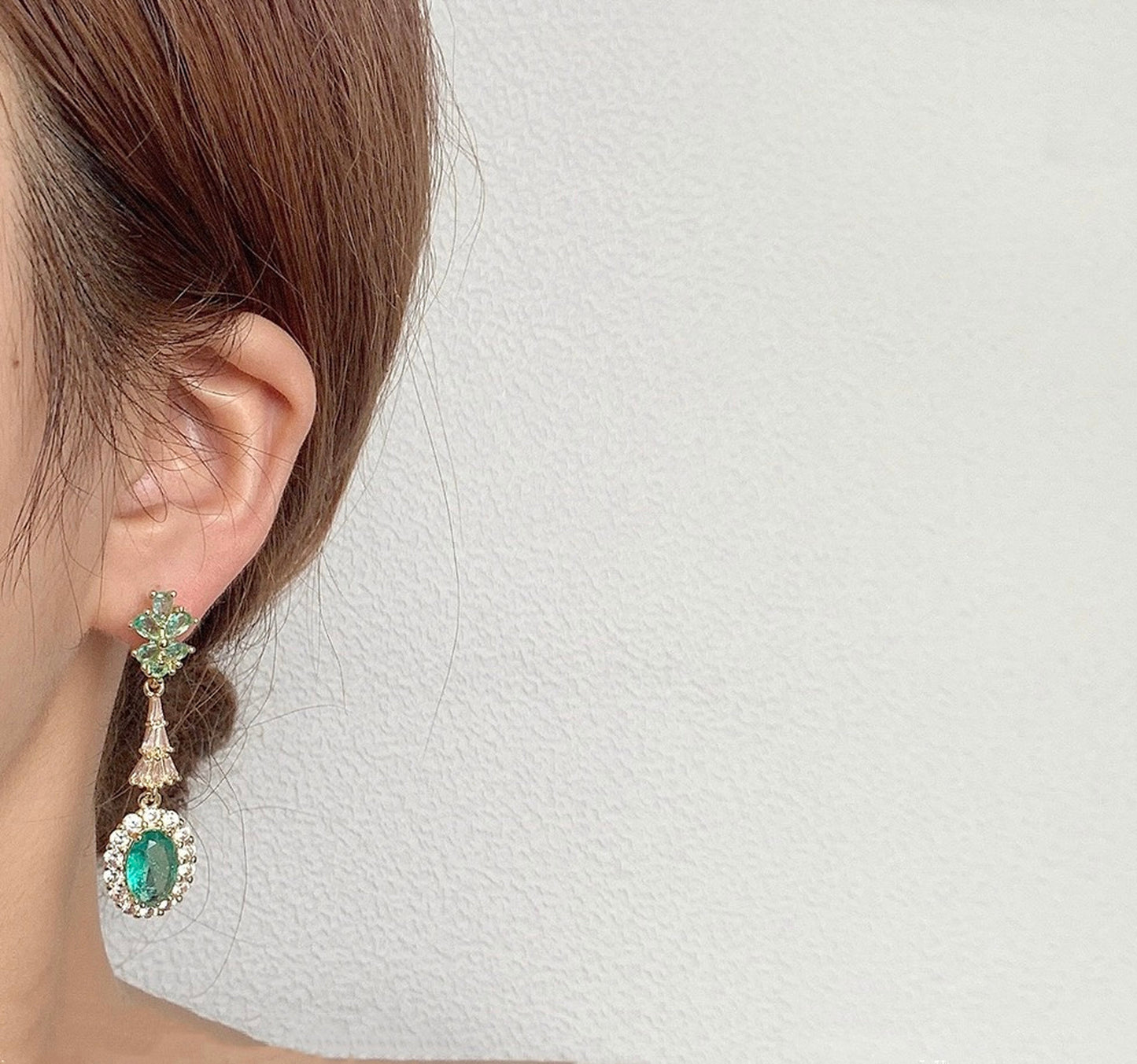Luminous Green Gemstone Earrings - Vintage Gold Green Birthstone Dangle Earrings