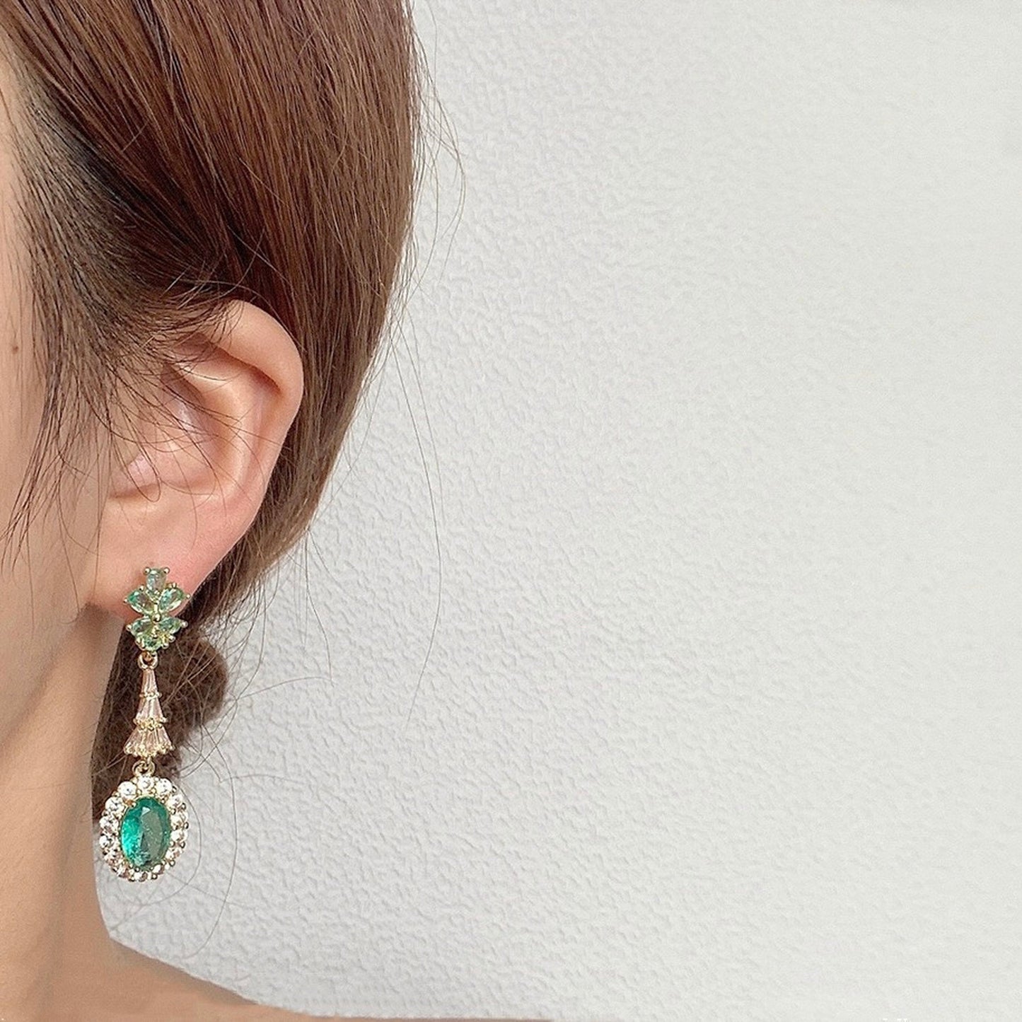 Luminous Green Gemstone Earrings - Vintage Gold Green Birthstone Dangle Earrings