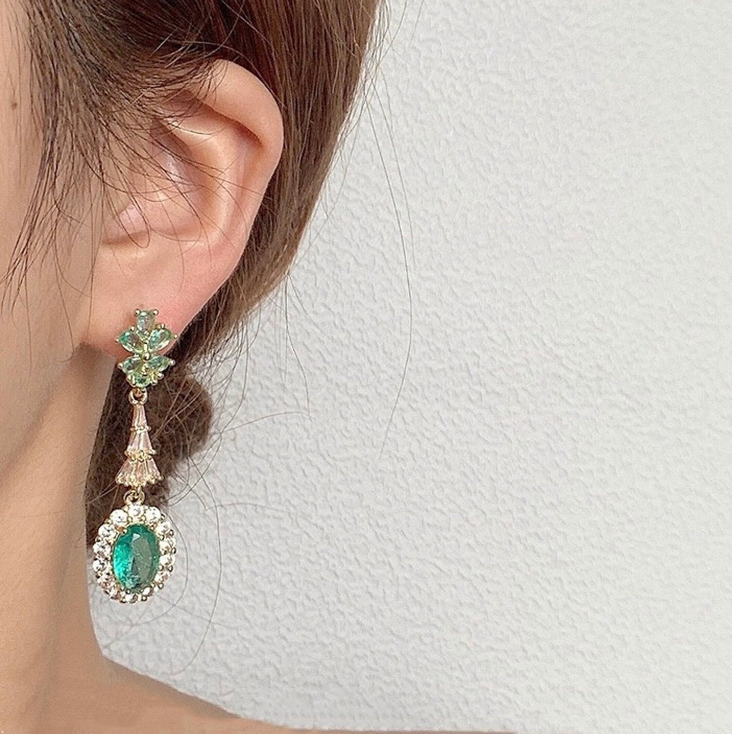 Luminous Green Gemstone Earrings - Vintage Gold Green Birthstone Dangle Earrings