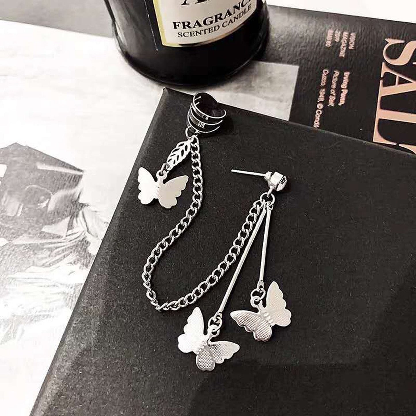 Unique Sterling Silver Multi Layer Butterfly Cuff Wrap | Romantic Gothic Y2K Punk Ear Climber Crawler