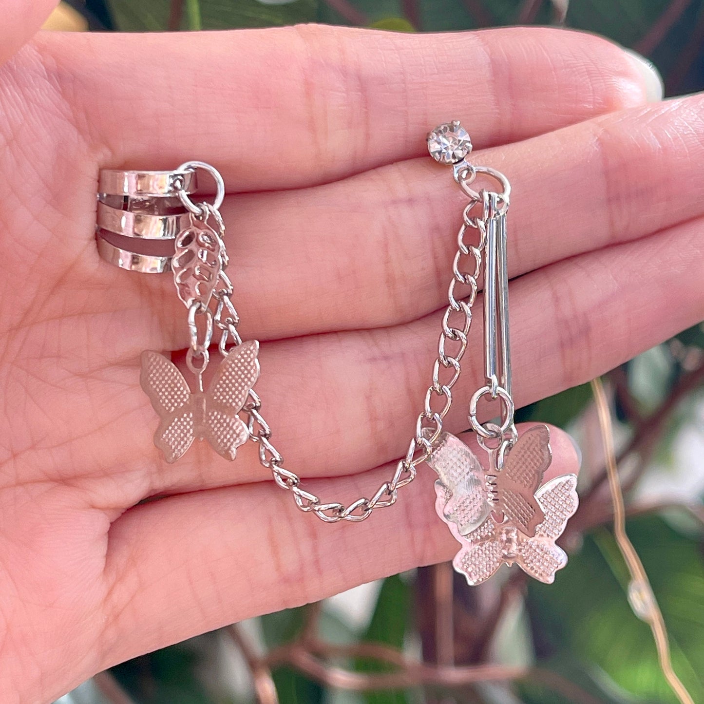 Unique Sterling Silver Multi Layer Butterfly Cuff Wrap | Romantic Gothic Y2K Punk Ear Climber Crawler