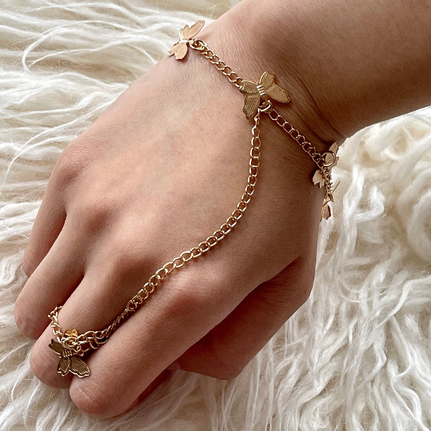Gold Butterfly Hand Chain Ring Bracelet -Bohemian Unique Hand Jewelry