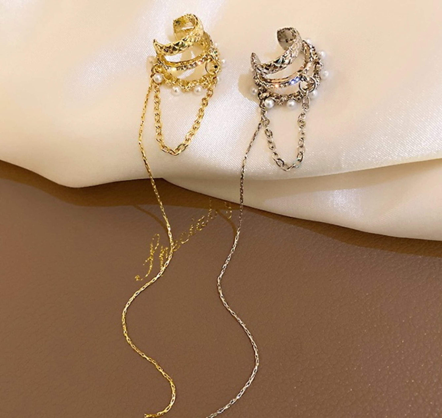 Multi Layer No Piercing Ear Cuff - Gold Tassel Ear Climber - Long Dangle Ear Cuff Clip - Conch Helix Ear Jacket