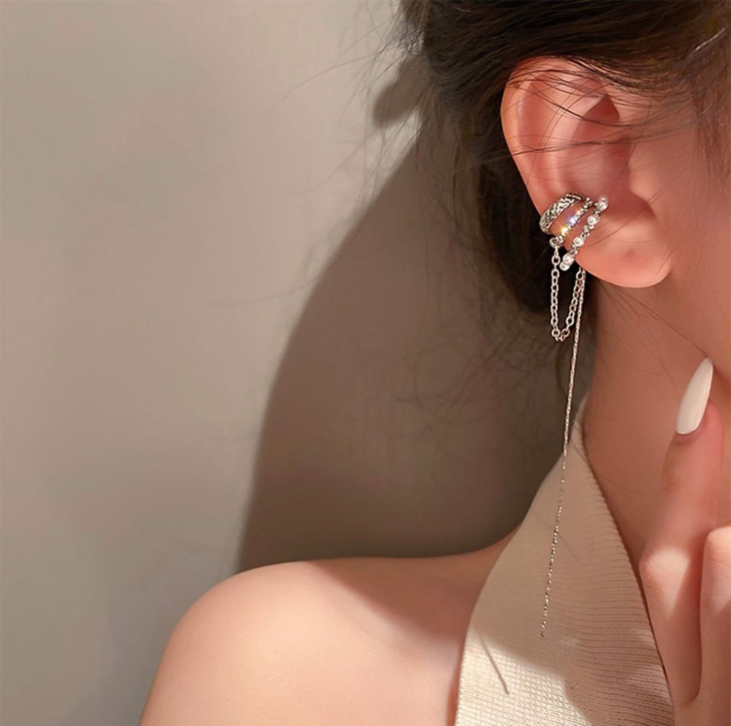 Multi Layer No Piercing Ear Cuff - Gold Tassel Ear Climber - Long Dangle Ear Cuff Clip - Conch Helix Ear Jacket
