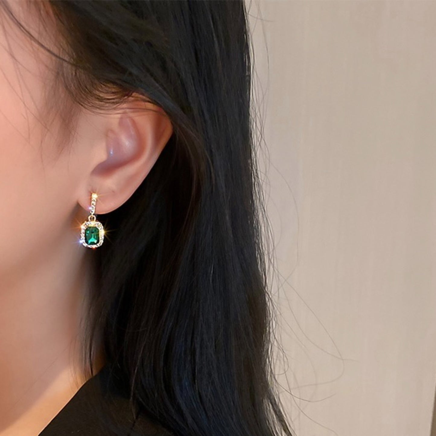 Emerald Green Gold Lace Earrings - Rectangle Emerald Dangle Earrings