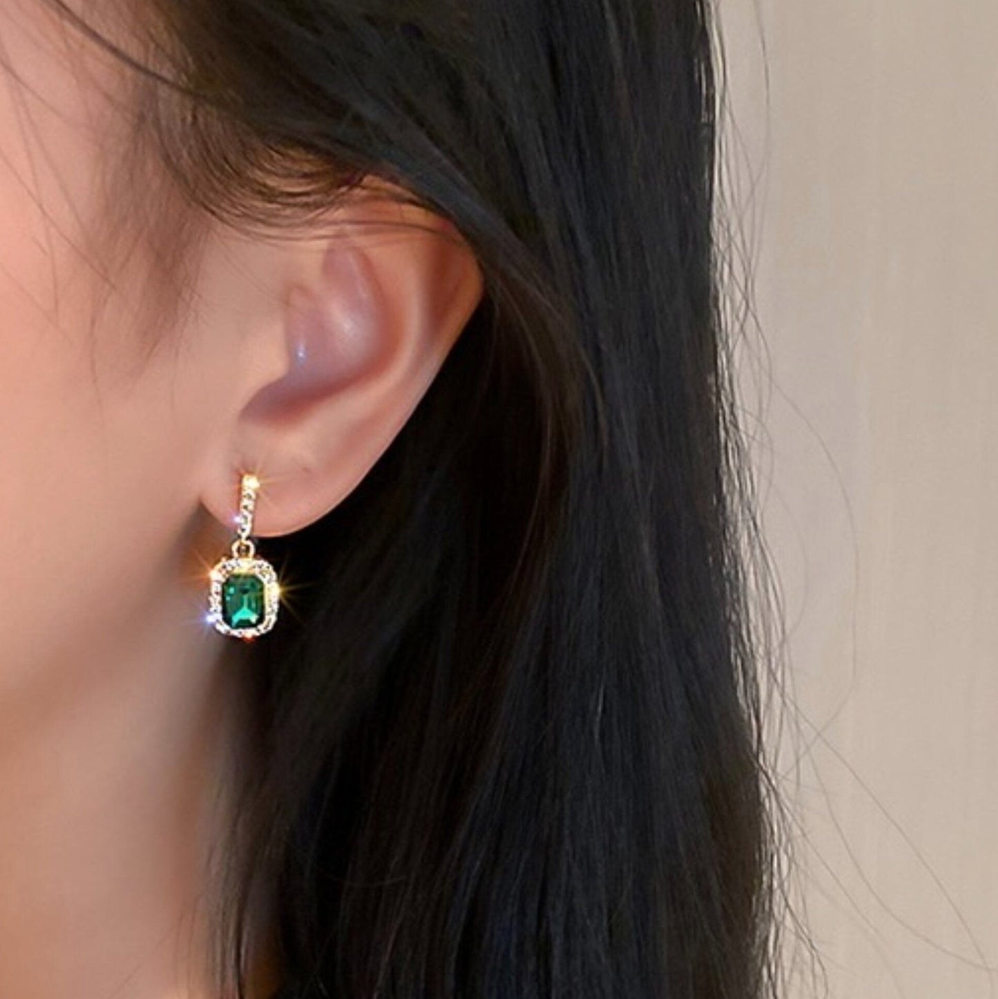 Vintage Emerald Green Gold Lace Earrings - Rectangle Emerald Dangle Earrings