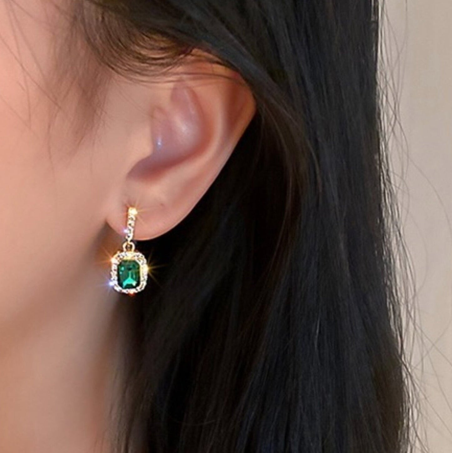 Vintage Emerald Green Gold Lace Earrings - Rectangle Emerald Dangle Earrings