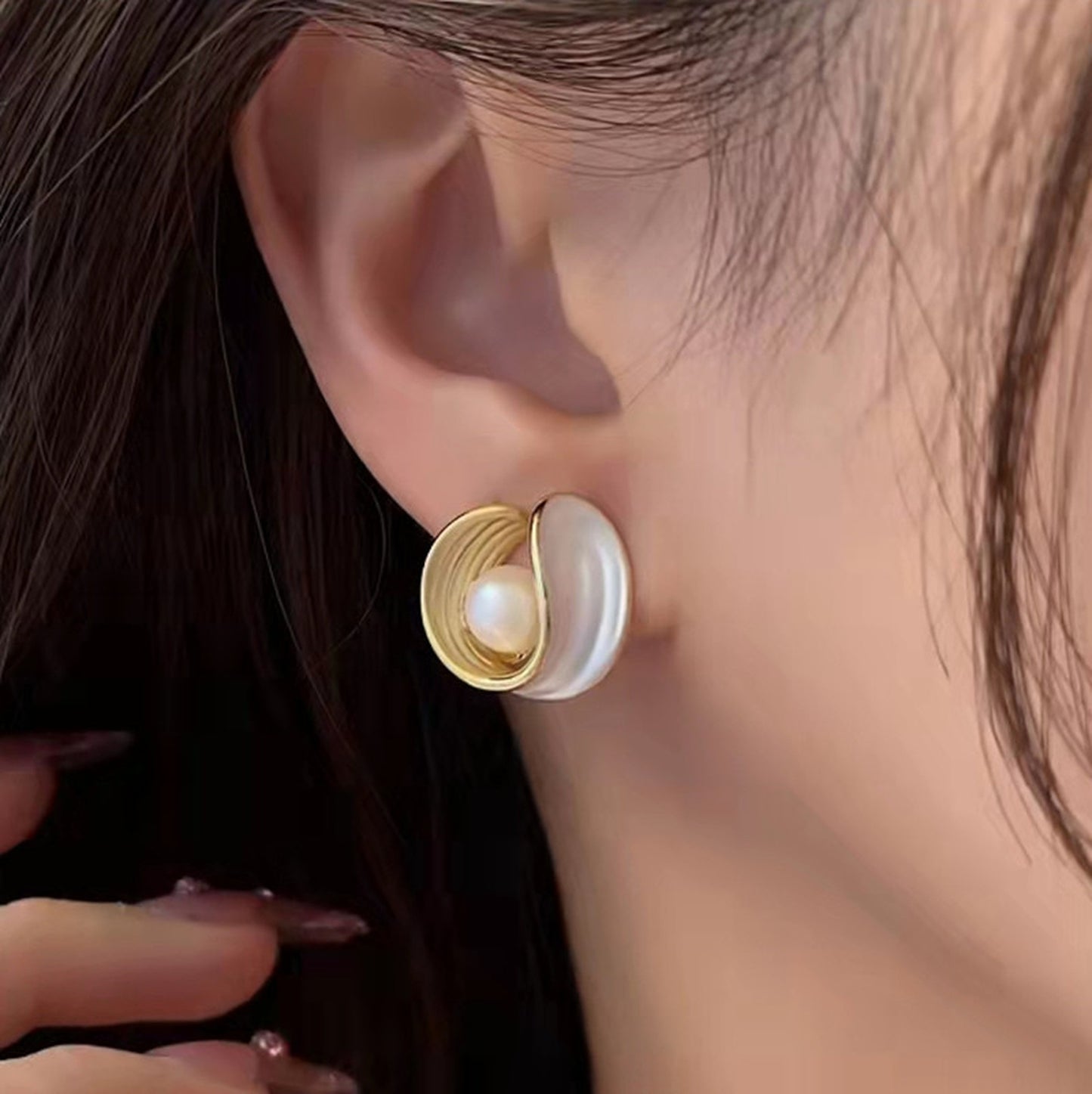Unique Mother of Pearl Gold Earrings | Infinity Loop Sea Shell 3D Earrings