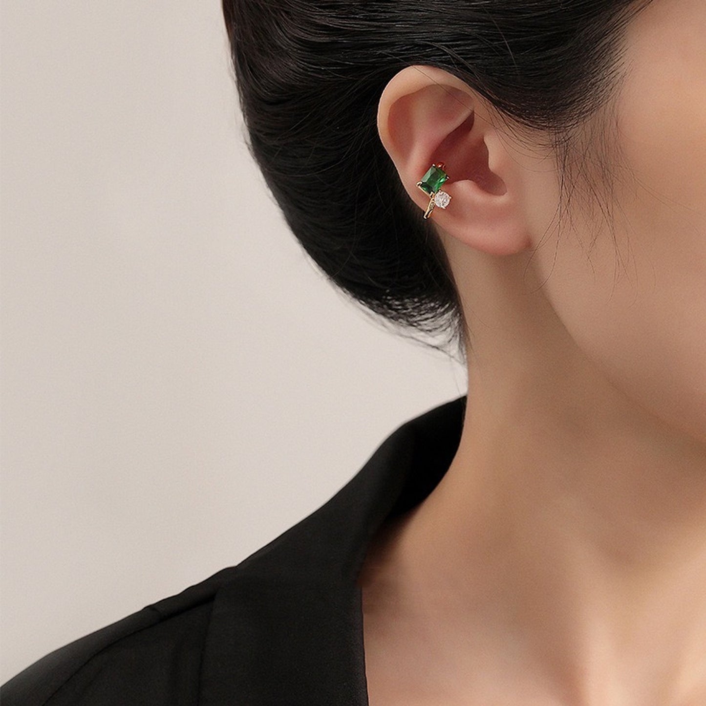 Emerald Ear Cuff Climber Stud - Non Pierced Clip on Helix Conch Cartilage Jewelry - Everyday Simple Studs