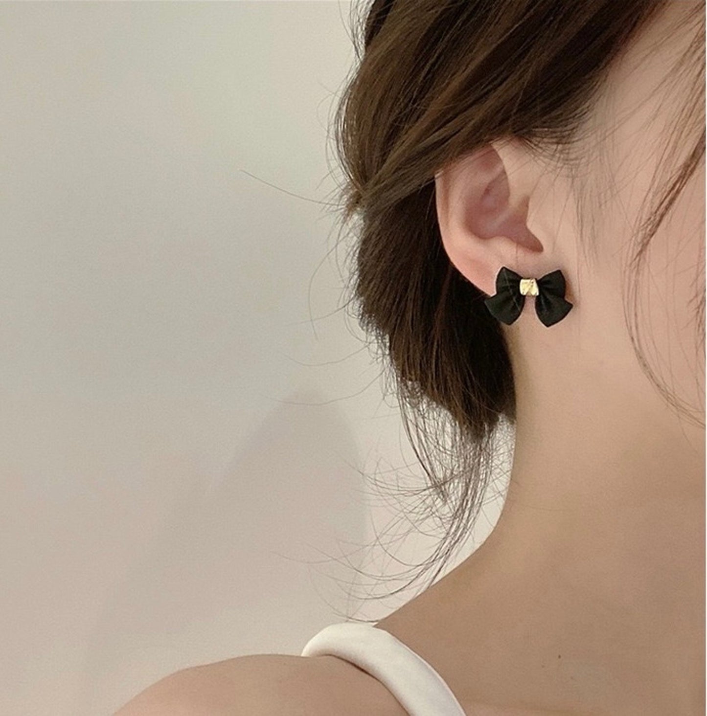 Audrey Hepburn Black Bow Earrings - Black Ribbon Goth Earrings