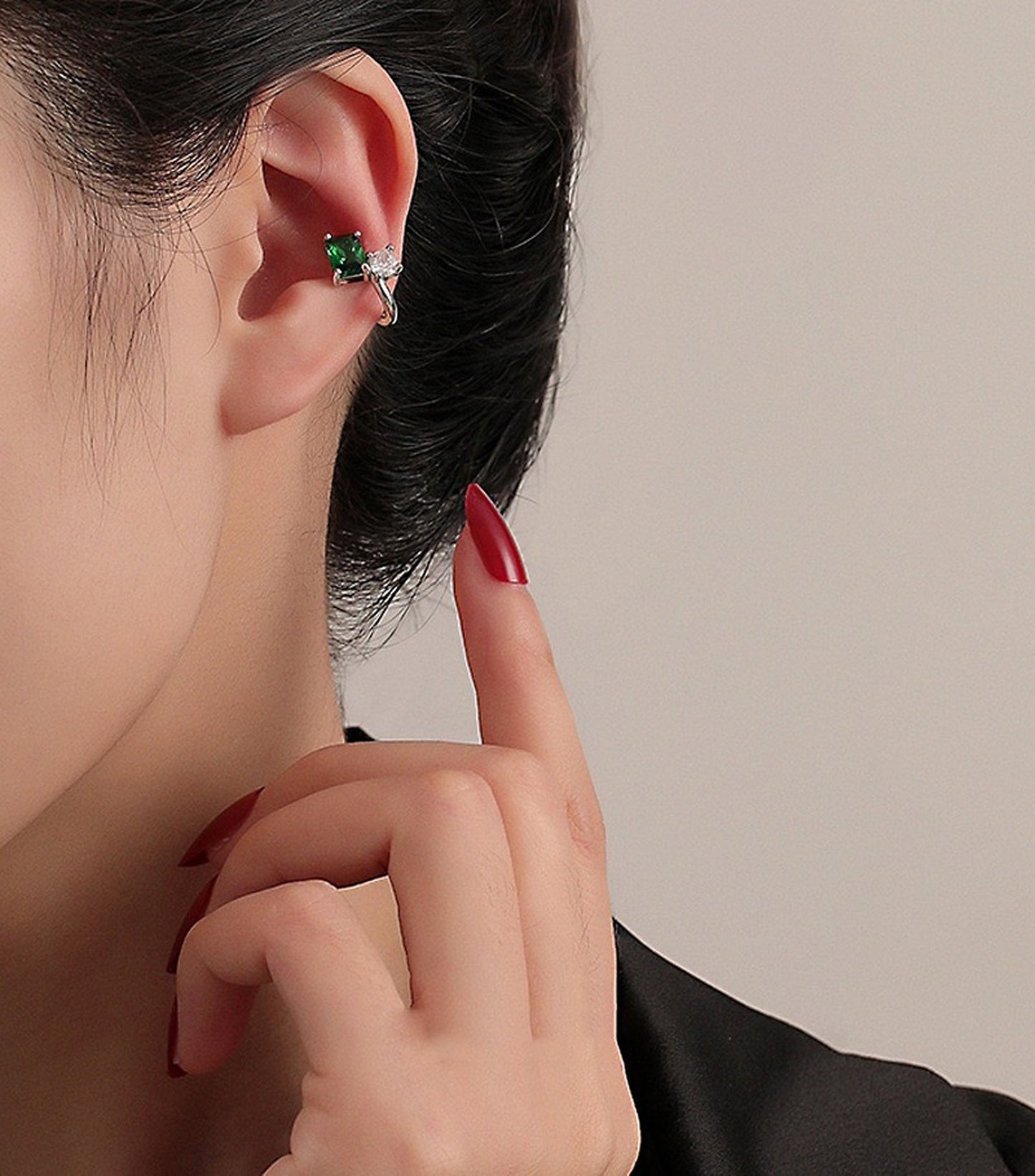 Emerald Ear Cuff Climber Stud - Non Pierced Clip on Helix Conch Cartilage Jewelry - Everyday Simple Studs
