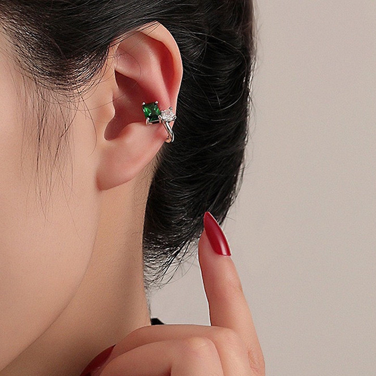 Emerald Ear Cuff Climber Stud - Non Pierced Clip on Helix Conch Cartilage Jewelry - Everyday Simple Studs