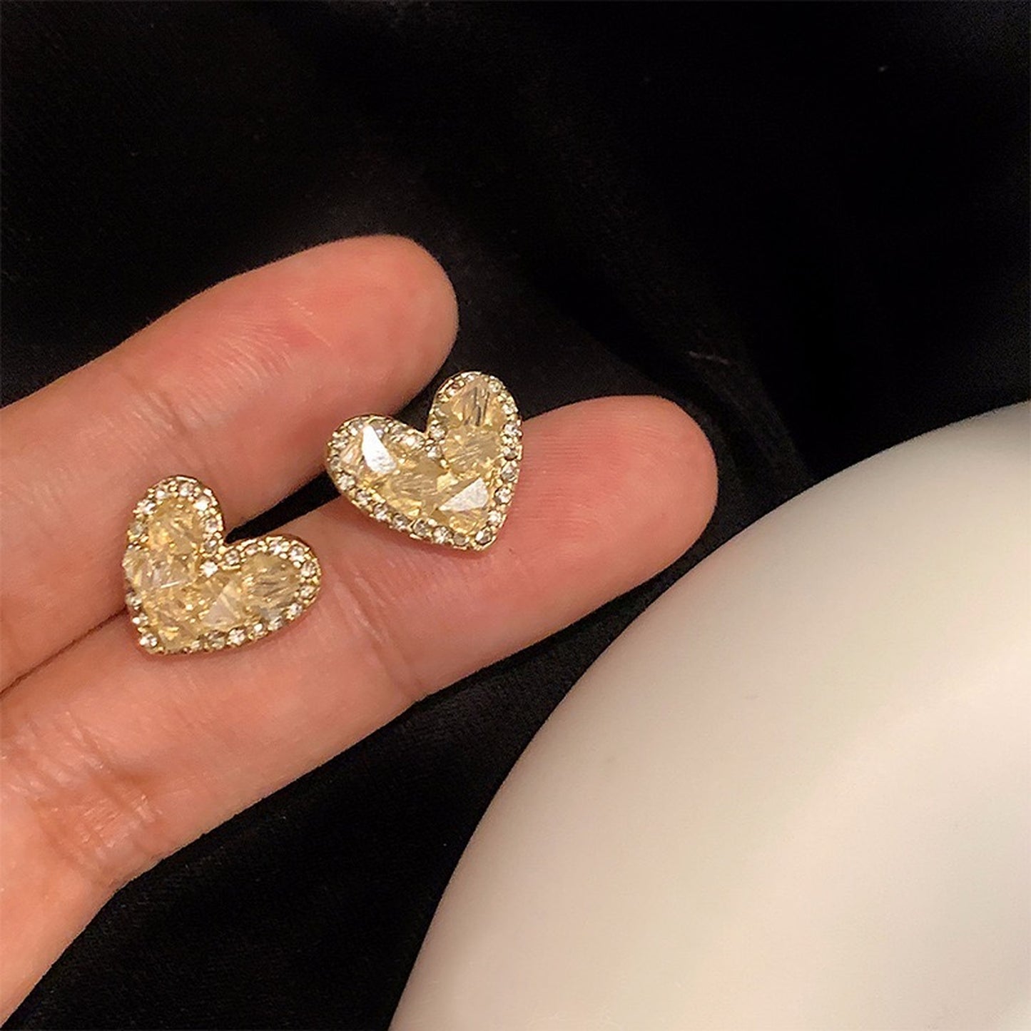 Lemon Quartz Yellow Raw Crystal Stud Earrings | Sweetheart Gold Lace Dainty Stud